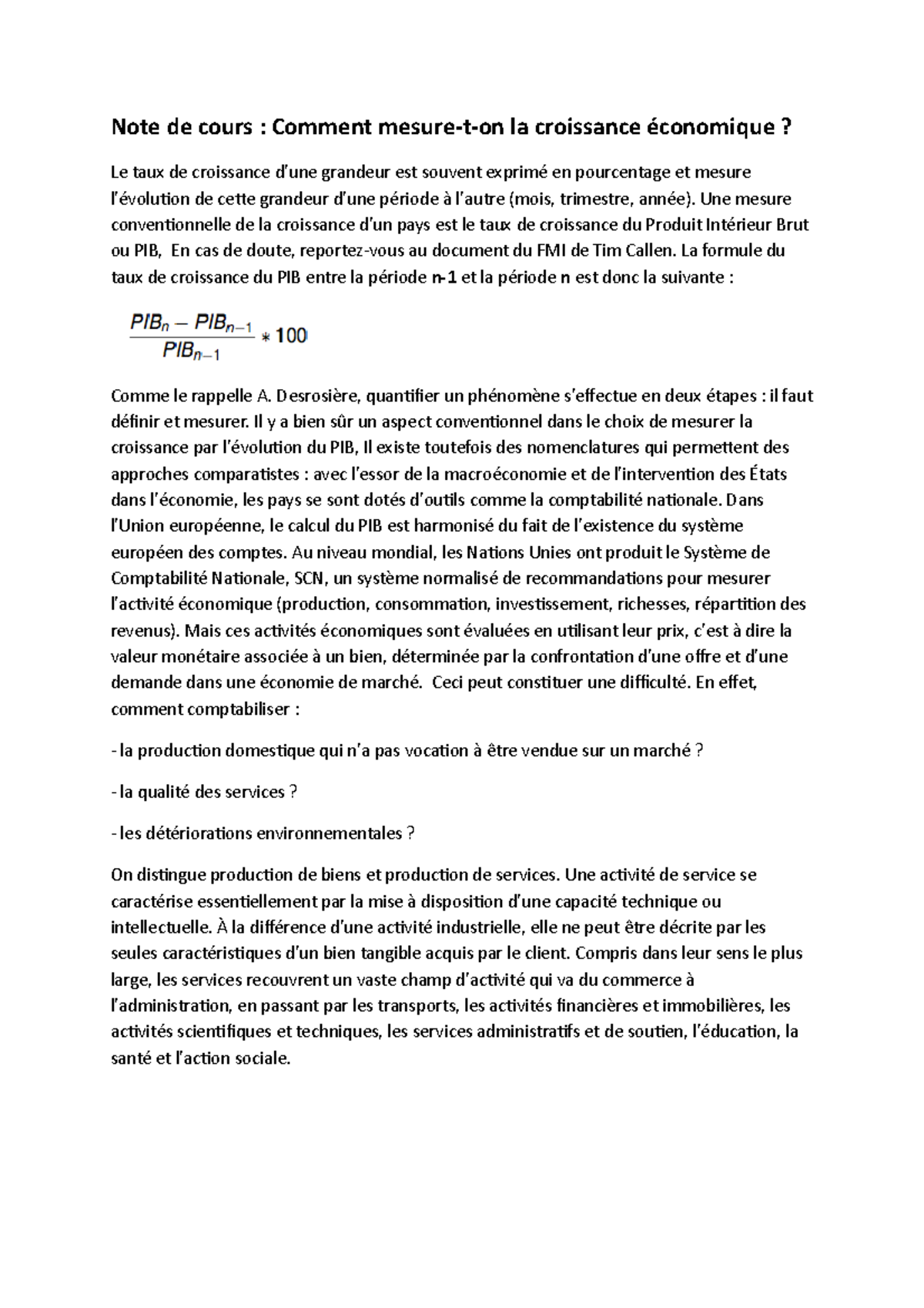 Note de cours : Comment mesure-t-on la croissance économique - Une ...