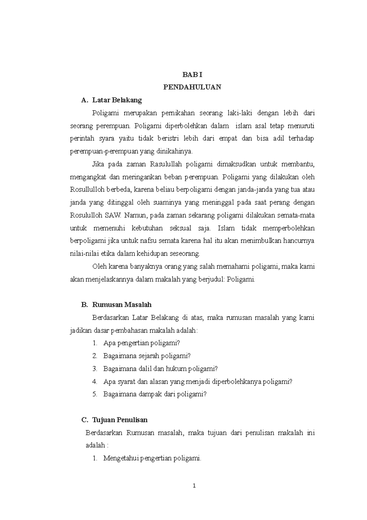 Fiqih Poligami BAB I, II Dan III - BAB I PENDAHULUAN A. Latar Belakang ...