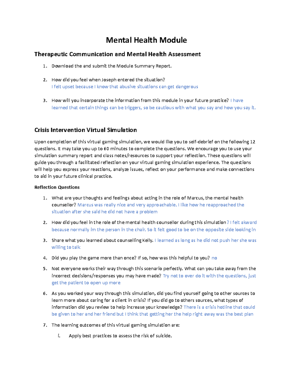 Mental Health Module - Virtual clinical - Mental Health Module ...