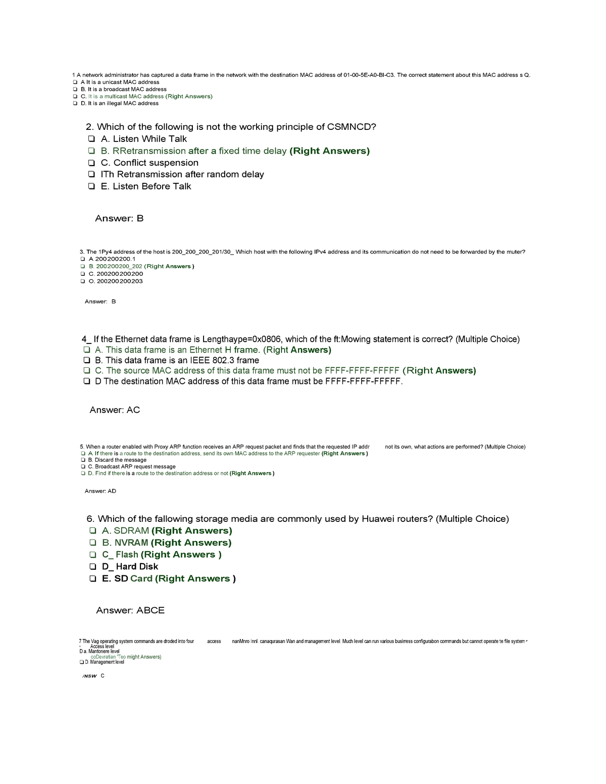 Sample/practice exam 11 April 2019, questions and answers - 1 A network Sns-Brigh10