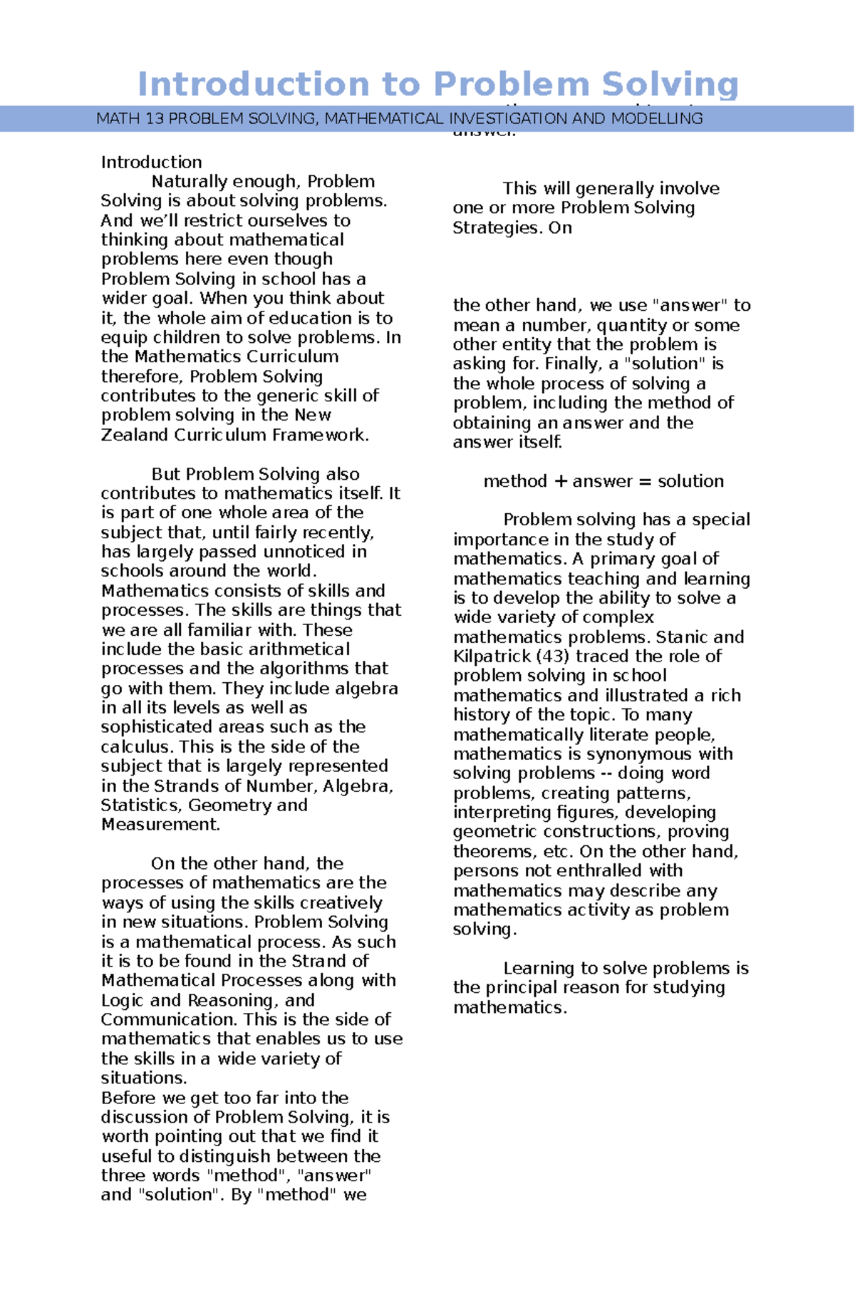 Introduction and Steps in Problem Solving - Introduction Naturally ...