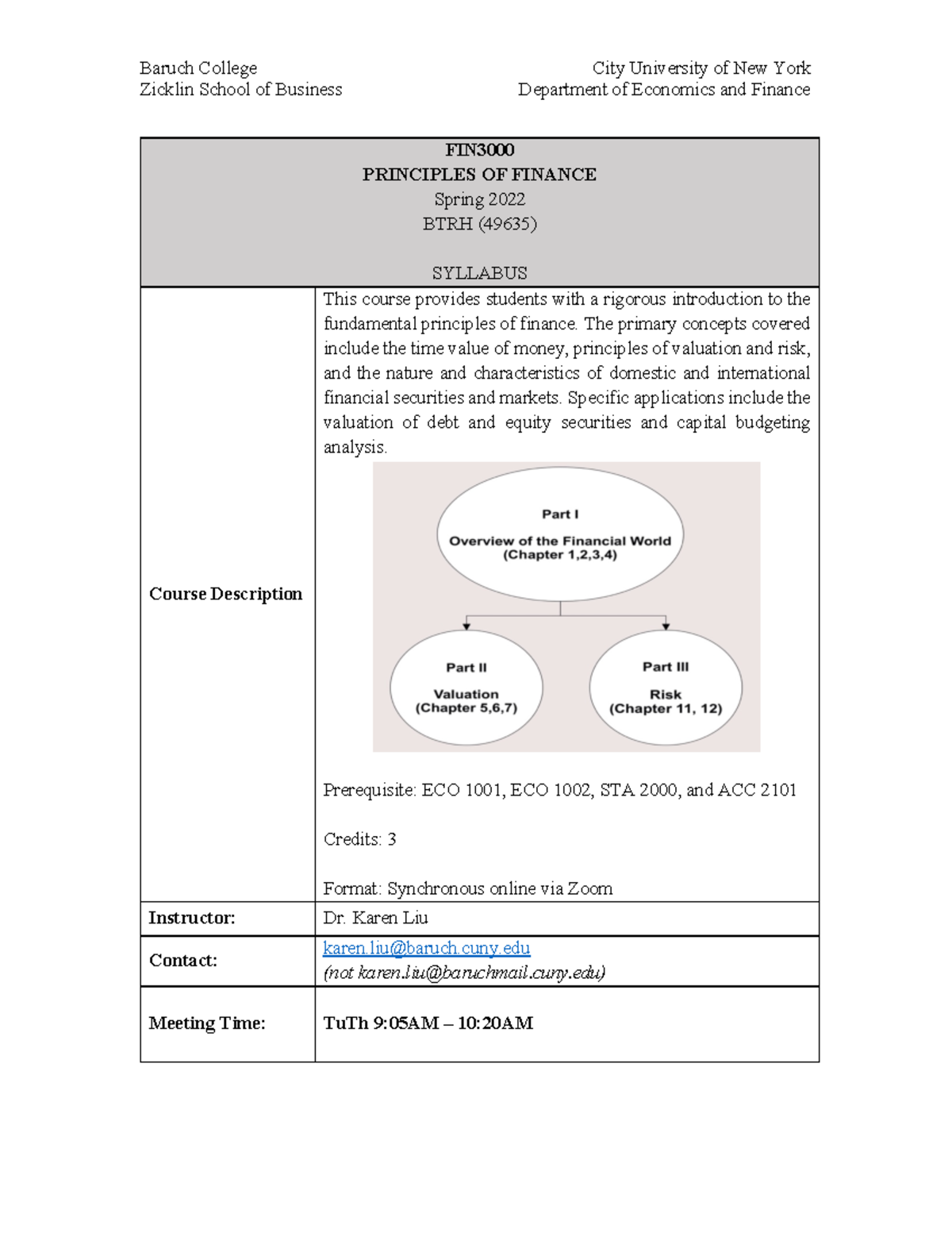 Fin3000 Spring 2022 Syllabus - Zicklin School of Business Department of ...
