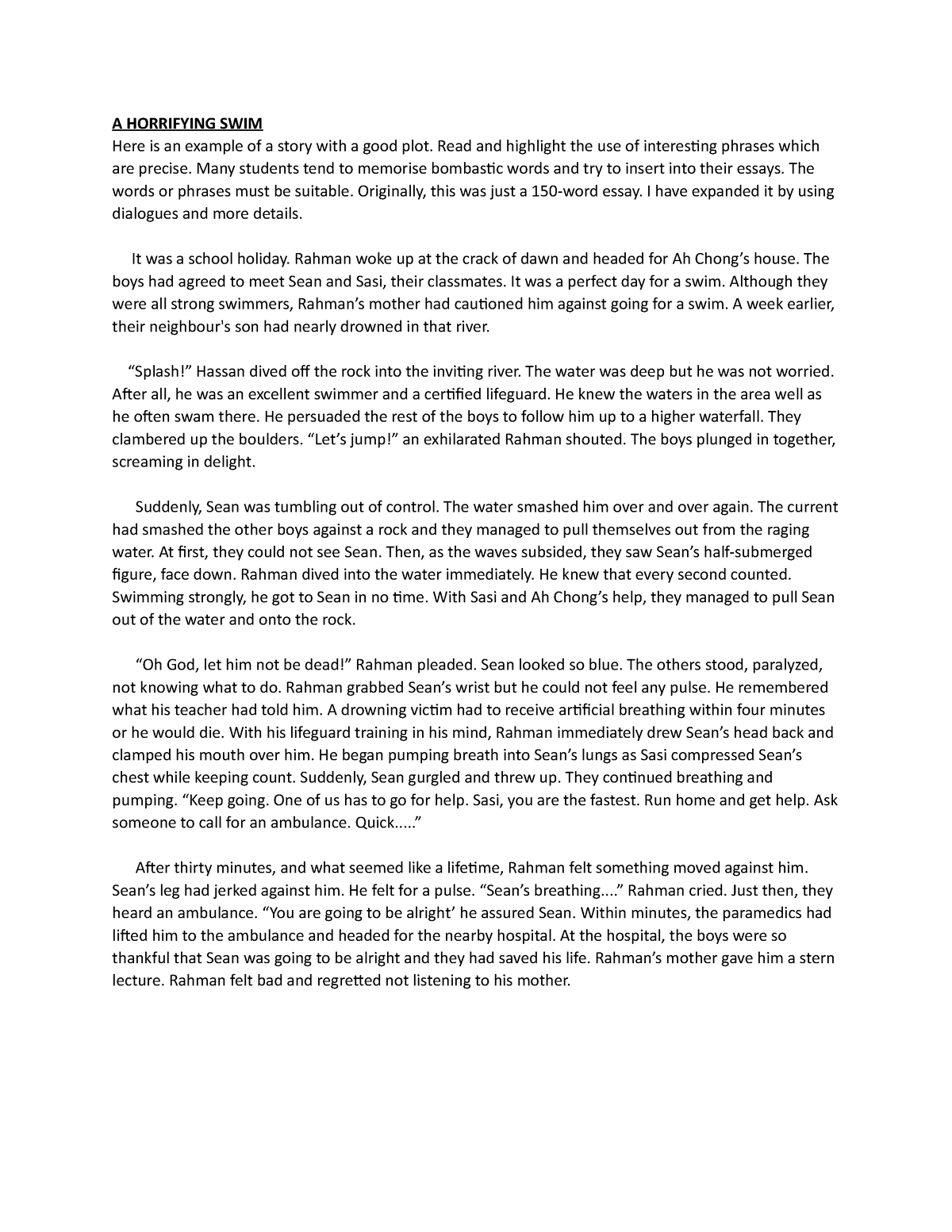 horrifying experience essay