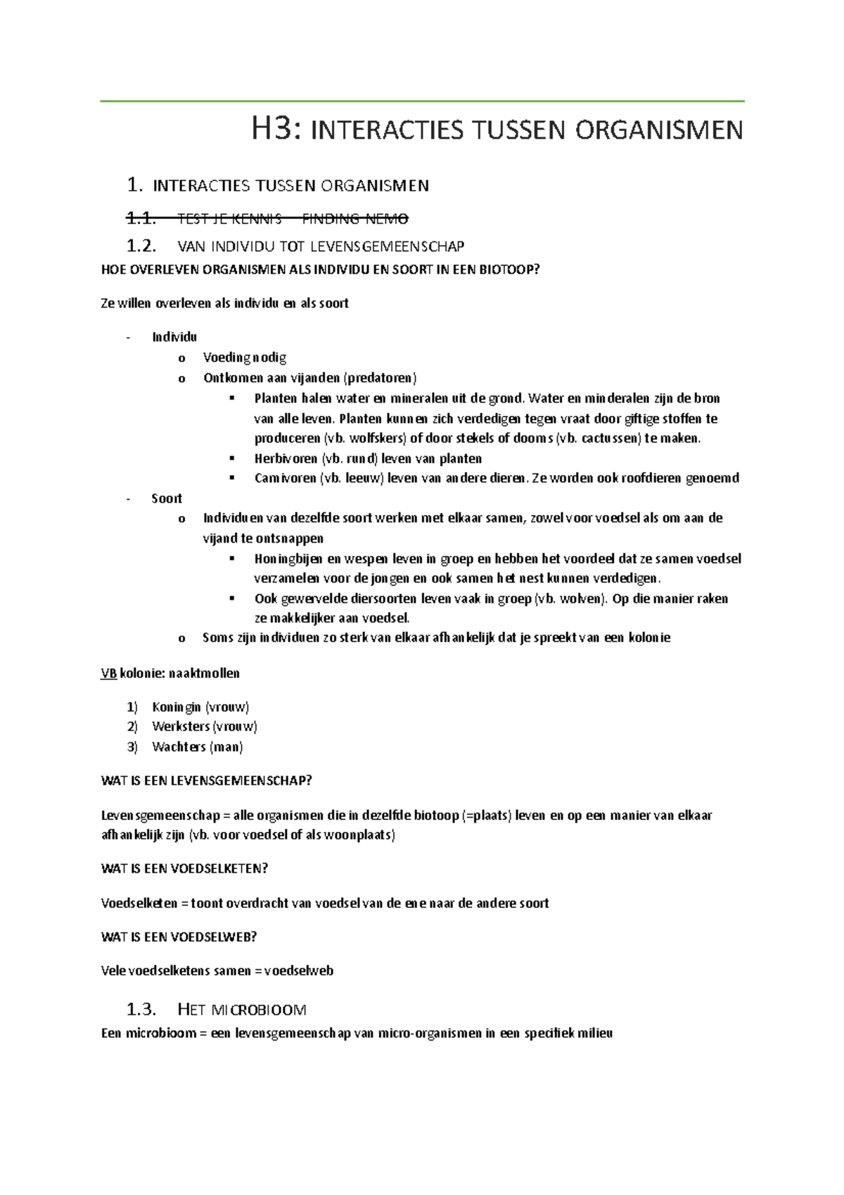 BIO H3 Samenvatting - Hoofdstuk 3 - H3: INTERACTIES TUSSEN ORGANISMEN 1 ...