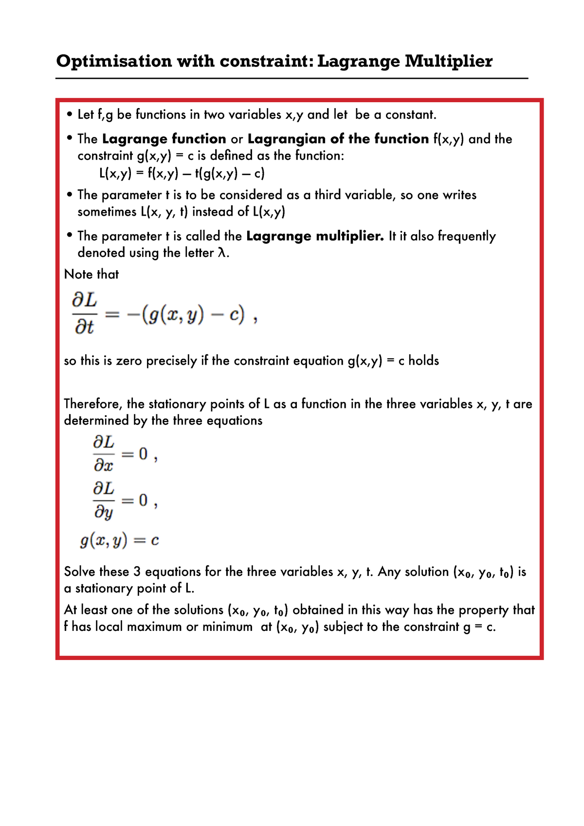 Optimisation With Constraint Lagrange Multiplier Studocu