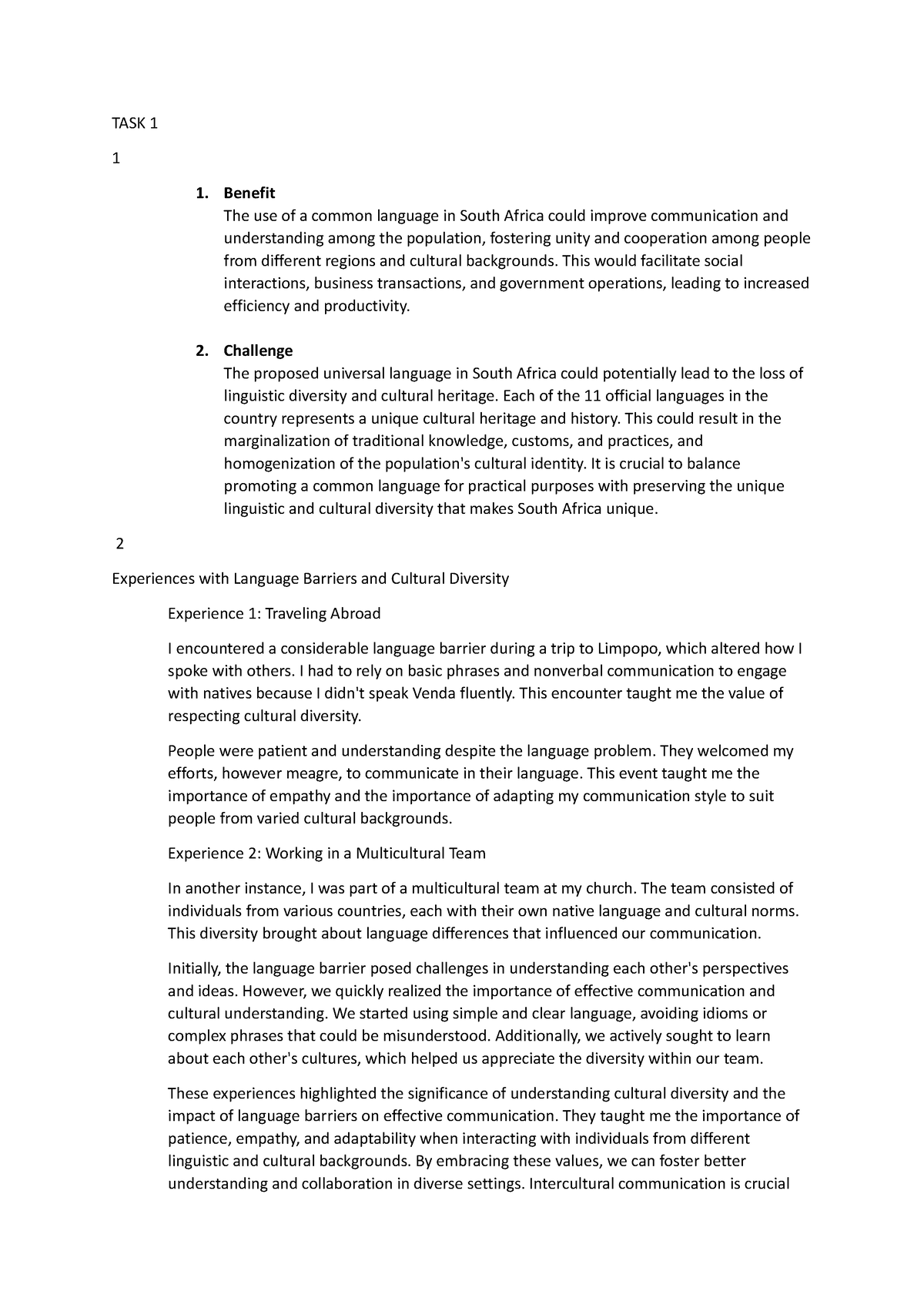 AFL ASS2 - compalsary assignment - TASK 1 1 Benefit The use of a common ...