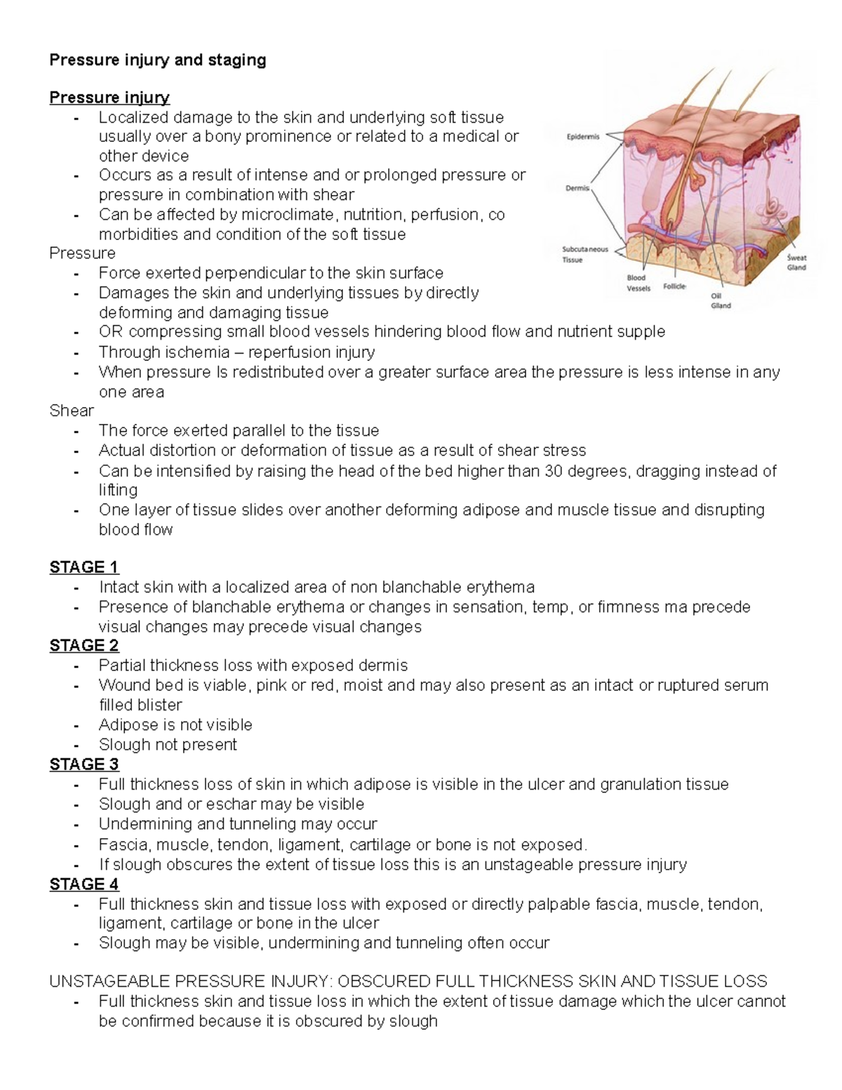 Pressure Injury notes - Pressure injury and staging Pressure injury ...