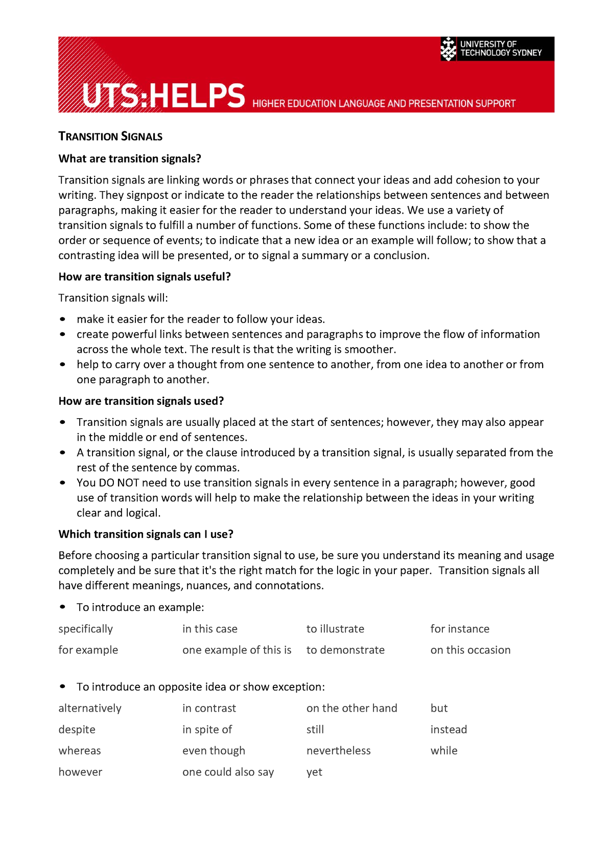 Helps Transition Signals 0 - TRANSITION SIGNALS What are transition ...