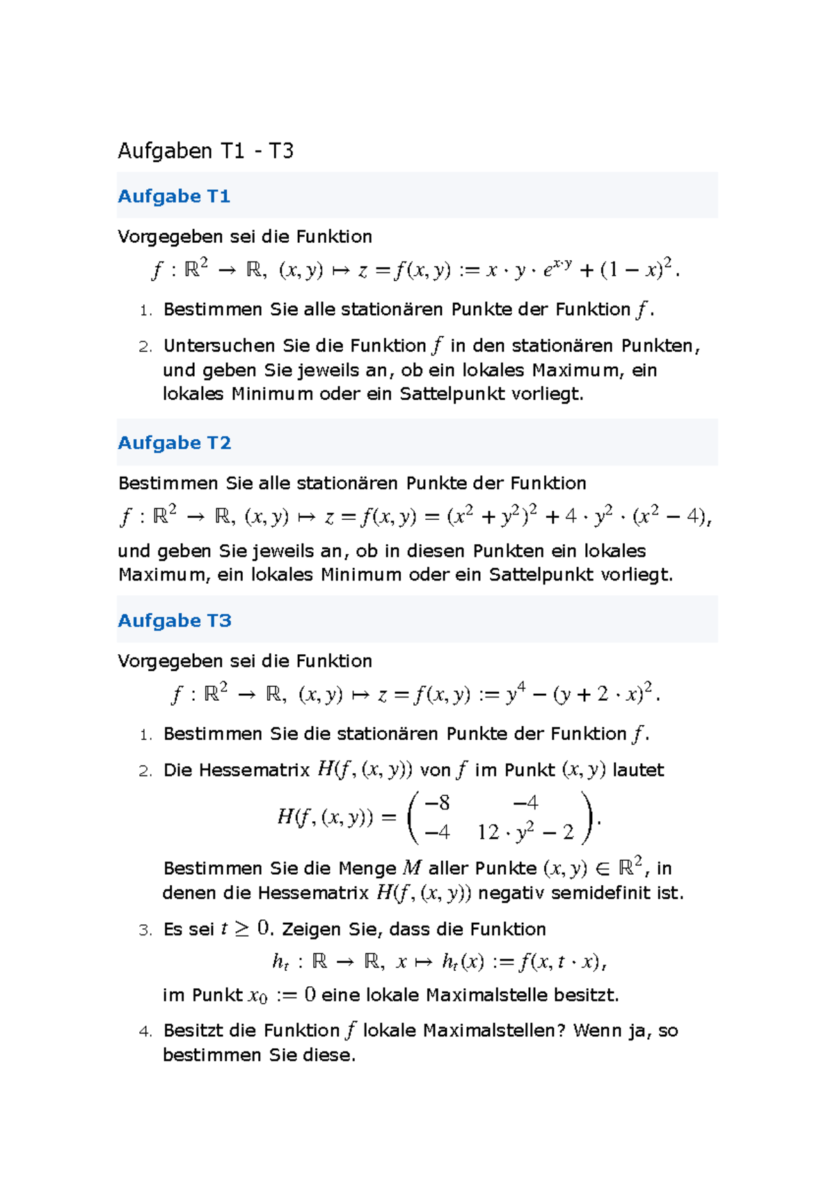 KIT Ilias Differenzierbare Funktionen Teil 4 Aufgaben T1 T
