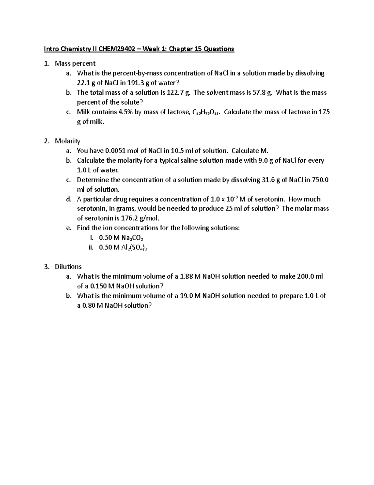 Week 1 Chp15 Questions - Intro Chemistry II CHEM29402 – Week 1: Chapter ...