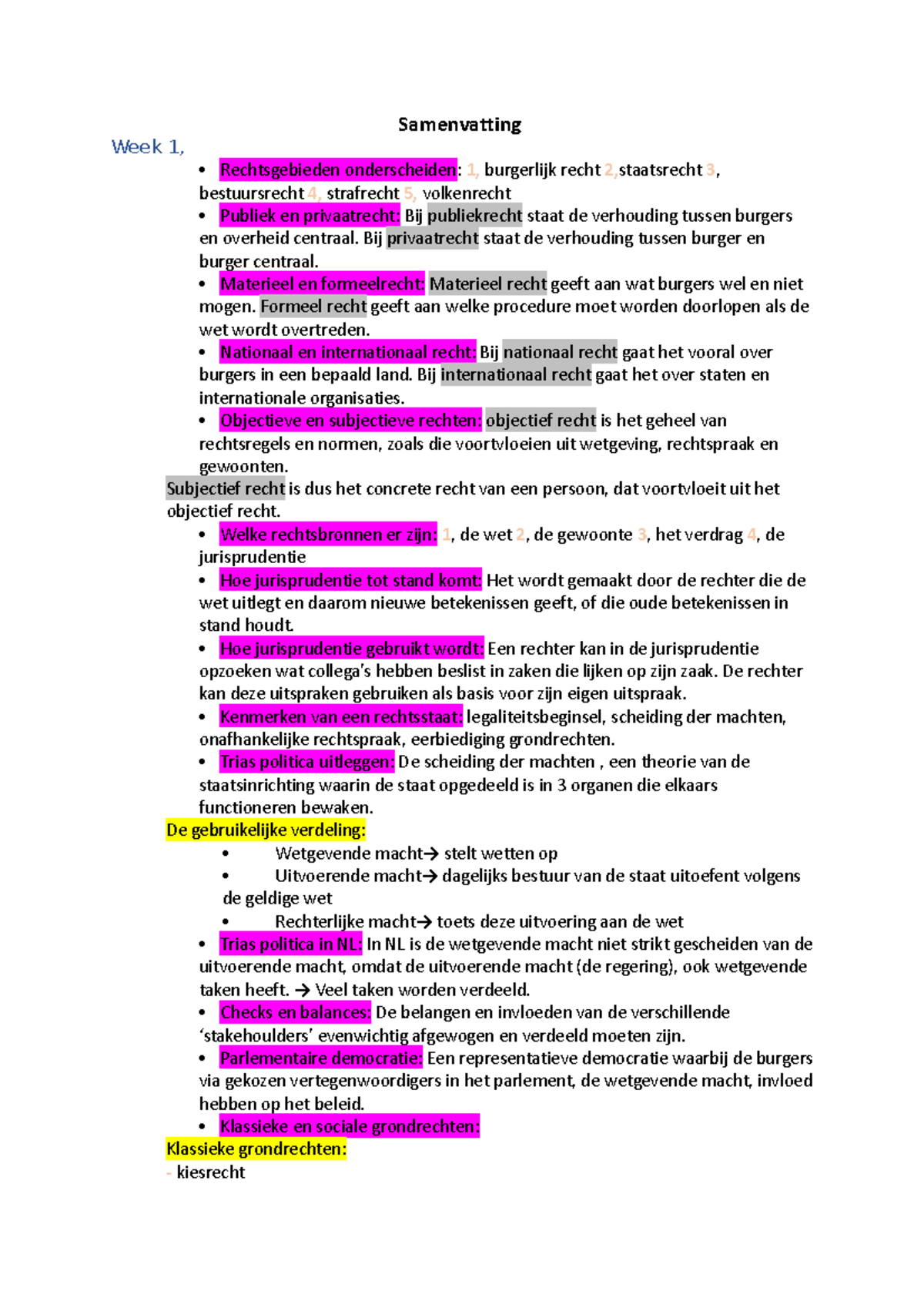 Samenvatting Inleiding - Samenvatting Week 1, Rechtsgebieden ...