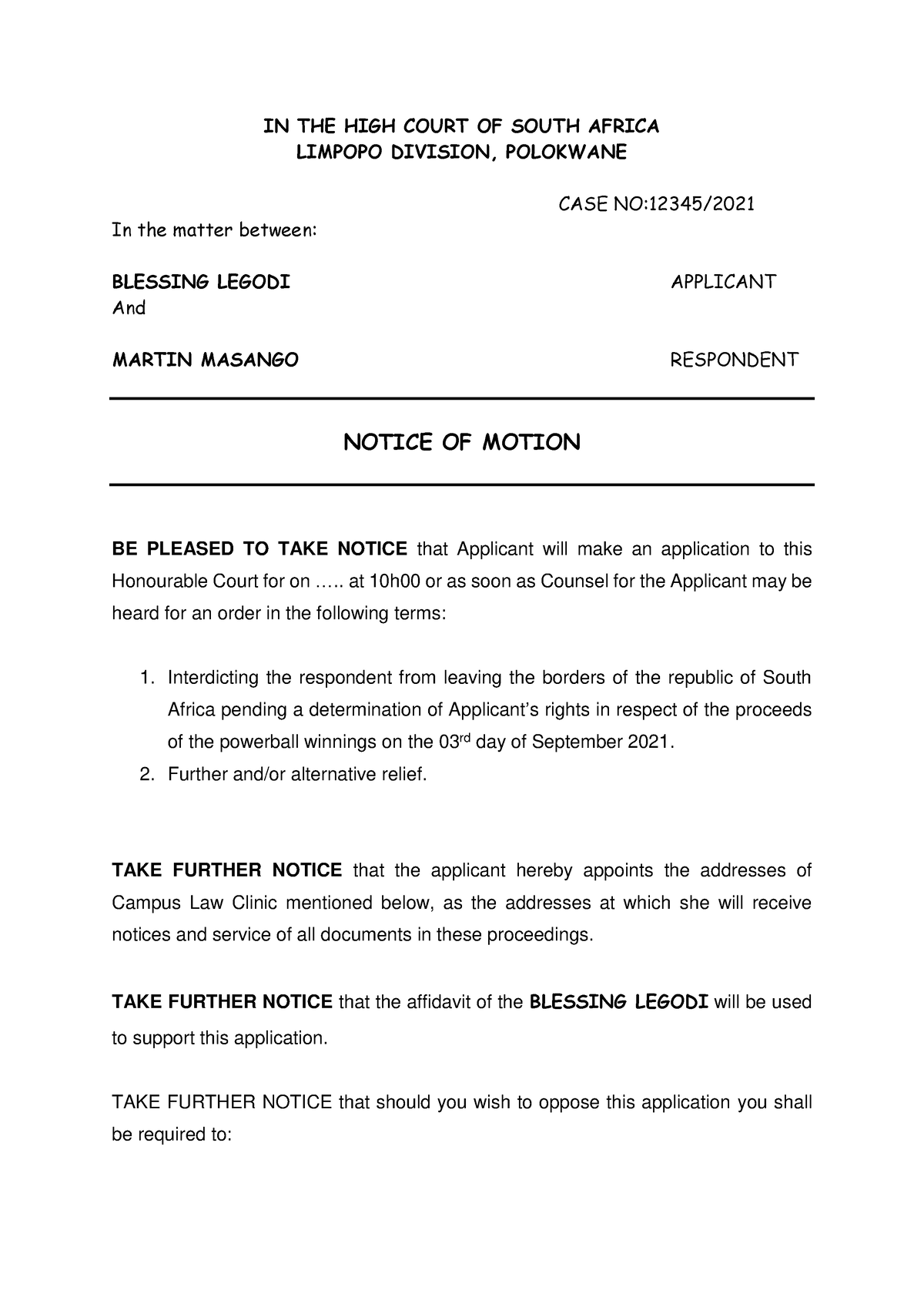 Example OF A Notice OF Motion Lecture CPRA041 UL Studocu   Thumb 1200 1697 