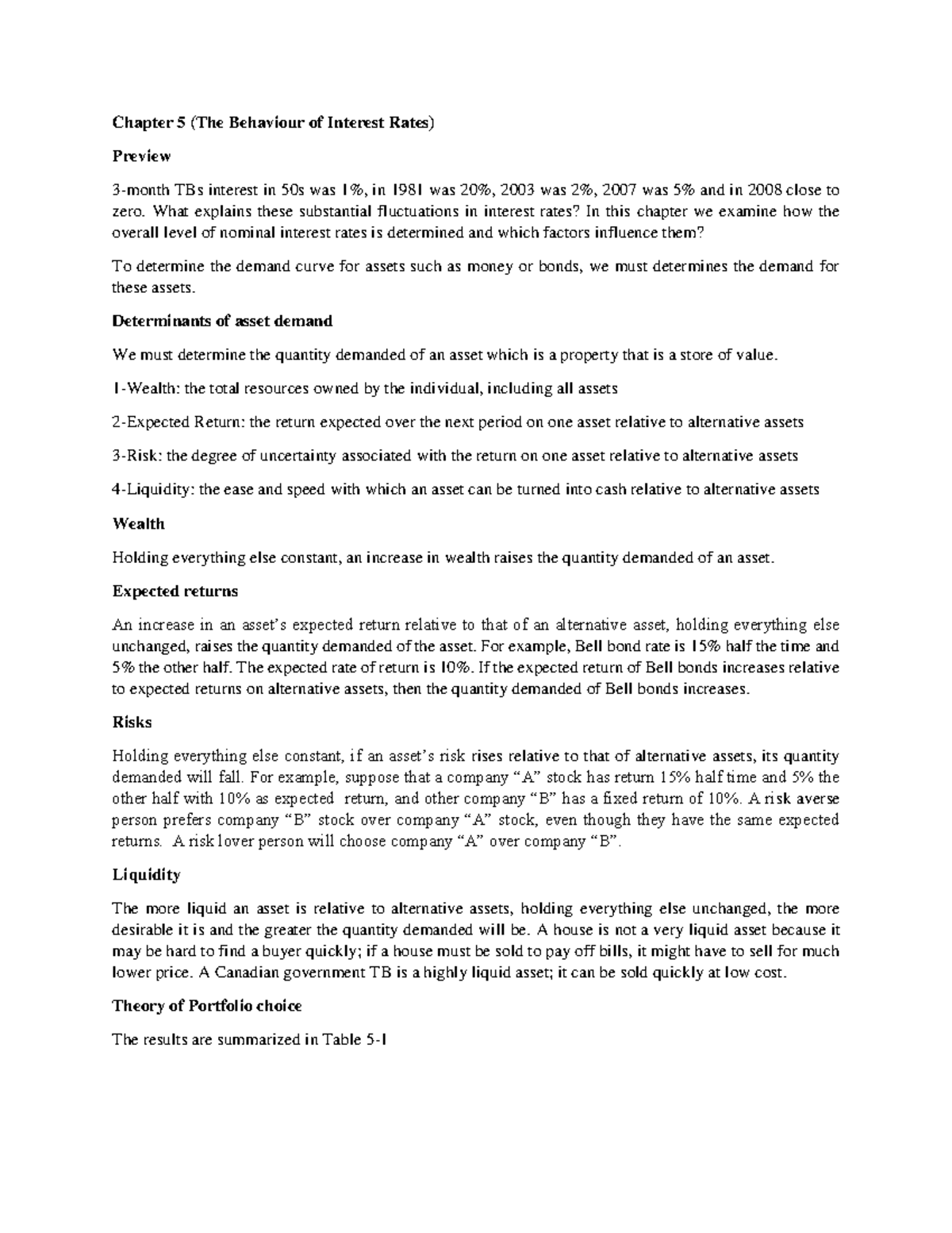 Chapter 5 - money and banking - Chapter 5 (The Behaviour of Interest ...