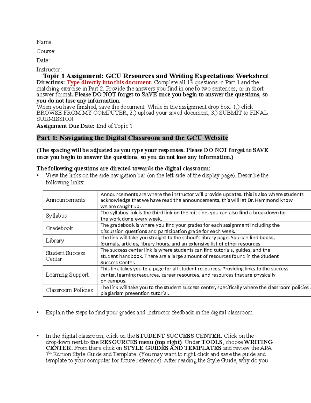 UNV-103-RS-T1-Resources Worksheet - Name: Course: Date: Instructor ...