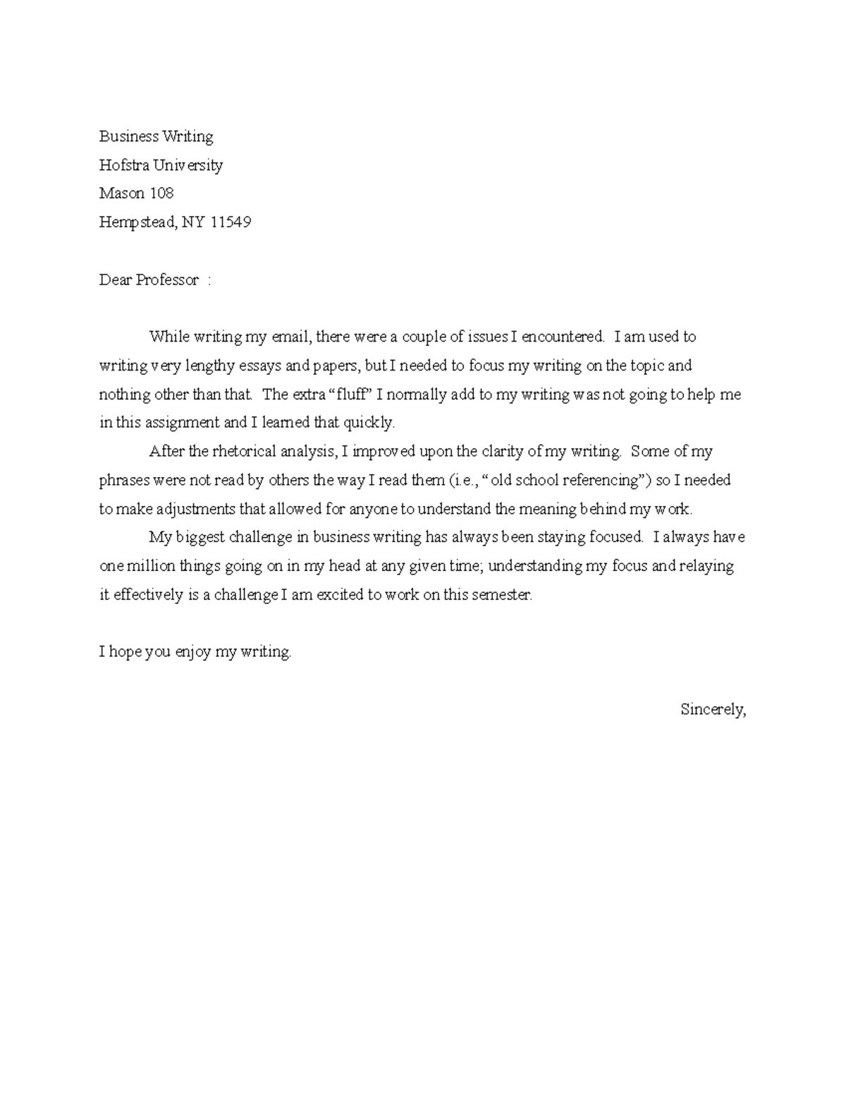 Library Renovations Cover Letter - Business Writing Hofstra University ...