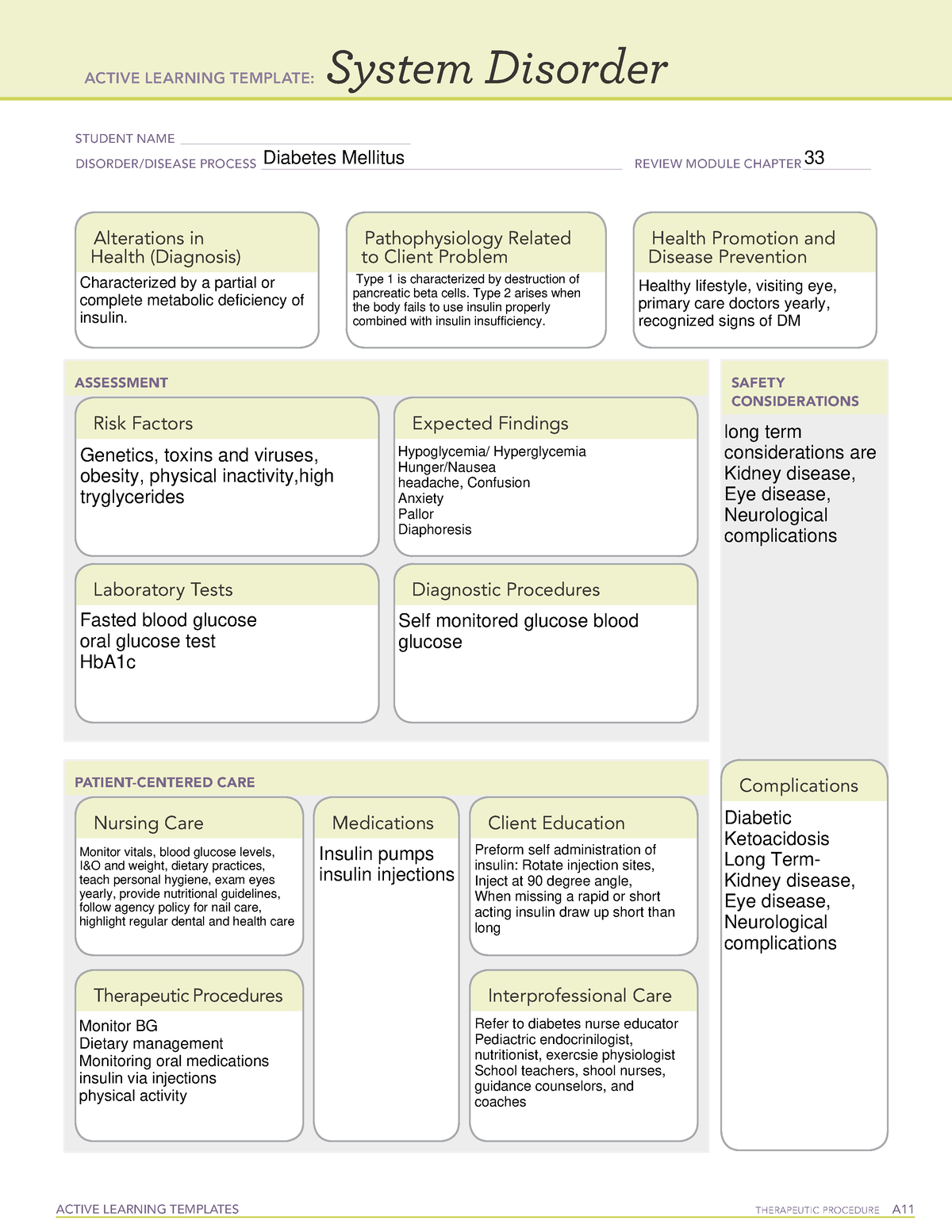 System disorder Diabetes Mellitus - ACTIVE LEARNING TEMPLATES ...