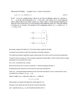 Notes on Matching - Let G be a bipartite graph with partite sets U and ...