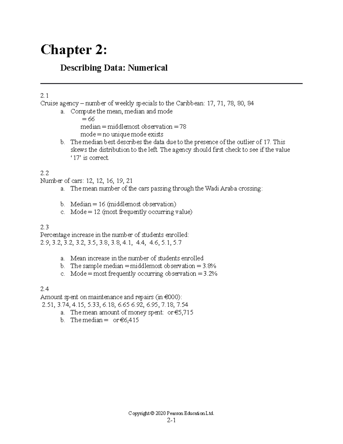Newbold SBE9e ISM CH02 - Chapter 2: Describing Data: Numerical 2 ...