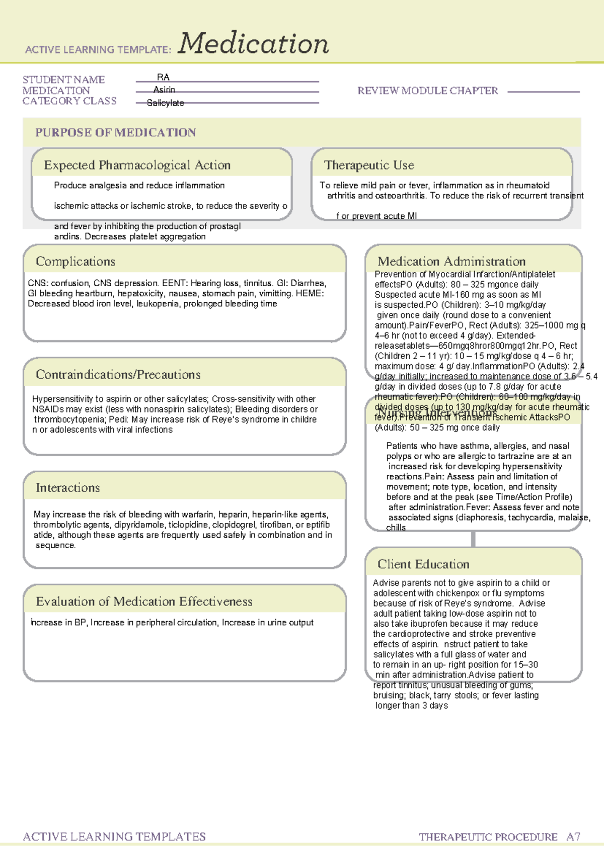 Medication form (13) - STUDENT NAME MEDICATION REVIEW MODULE CHAPTER ...