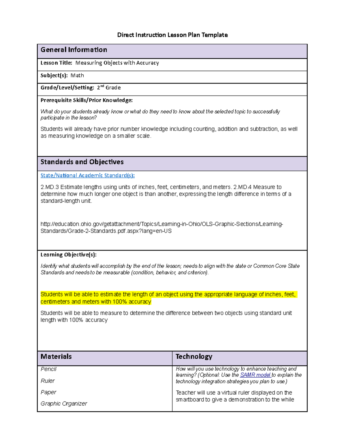 Lesson Plan Example For Kindergarten Math