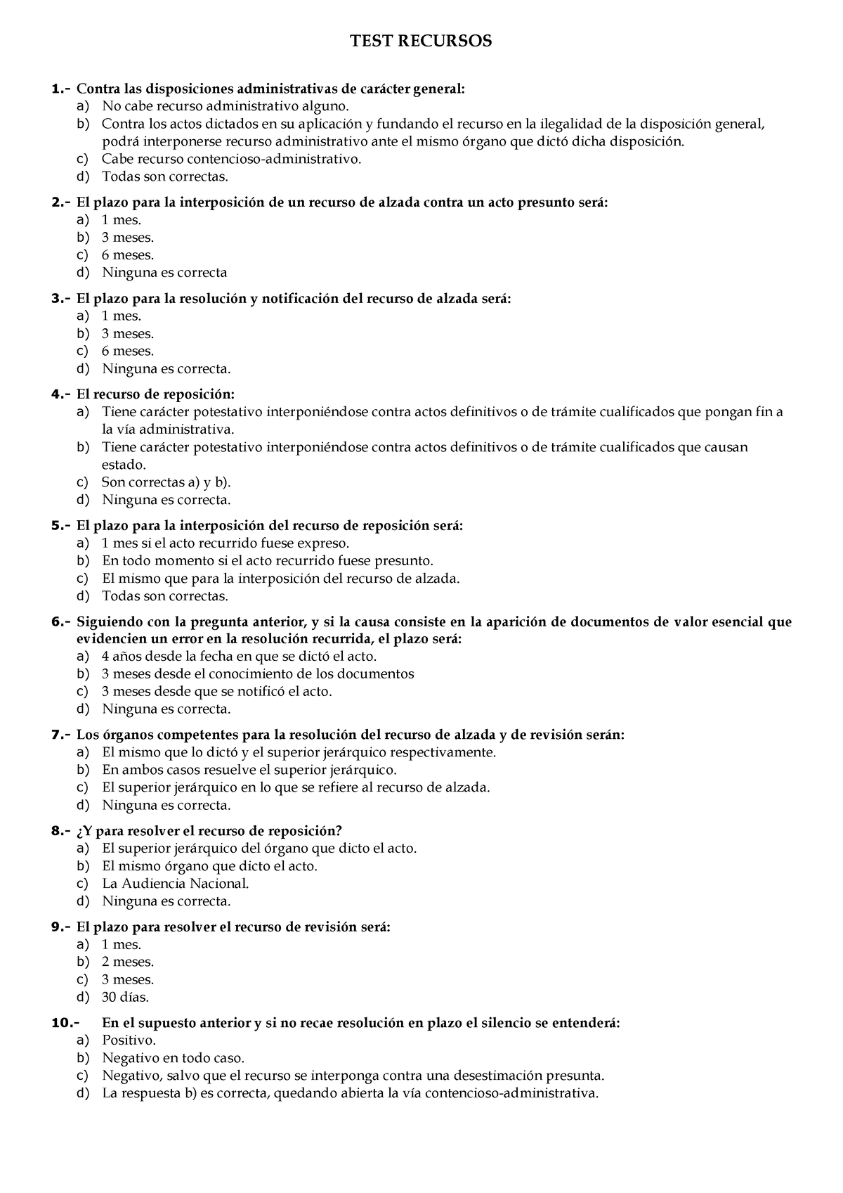 Test Recursos (Ley 39-2015 ) - TEST RECURSOS 1.- Contra Las ...