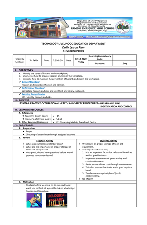 Cookery 7 DLL FOR COT - Daily Lesson Log - LESSON PLAN Grade 7 – SMART ...