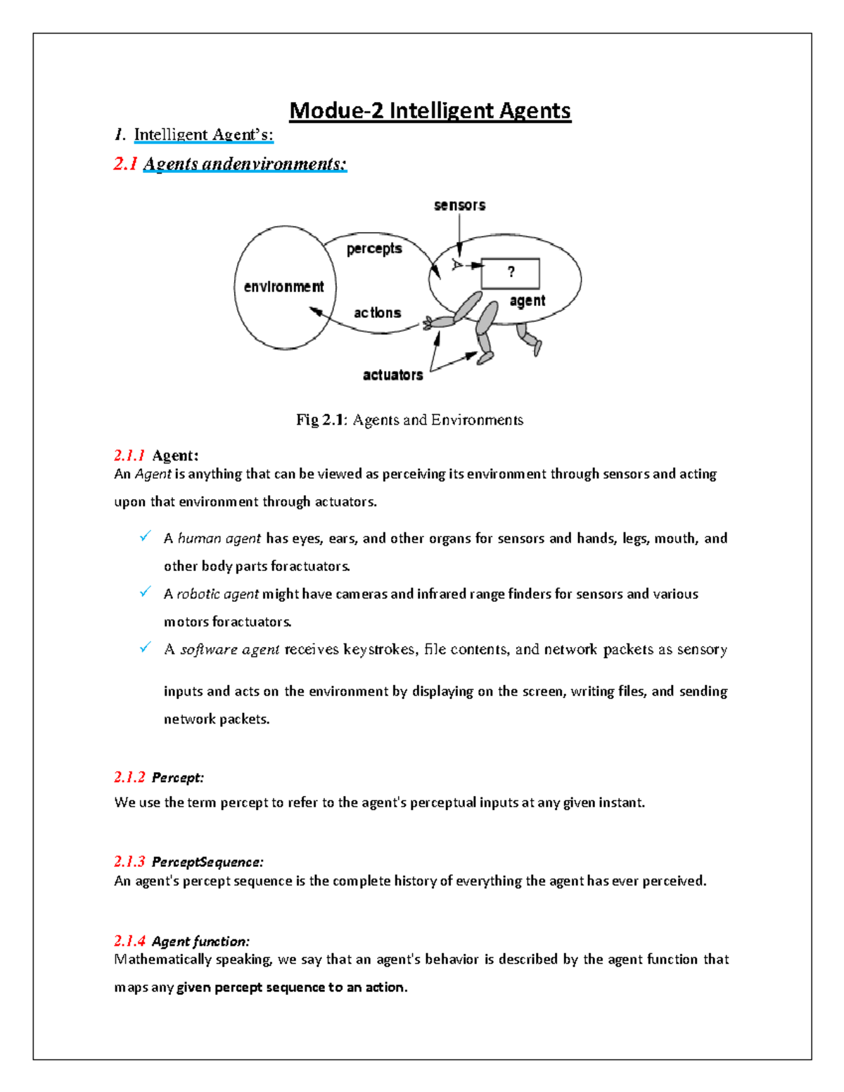 Module-2 notes - Modue-2 Intelligent Agents 1. Intelligent Agent’s: 2 ...