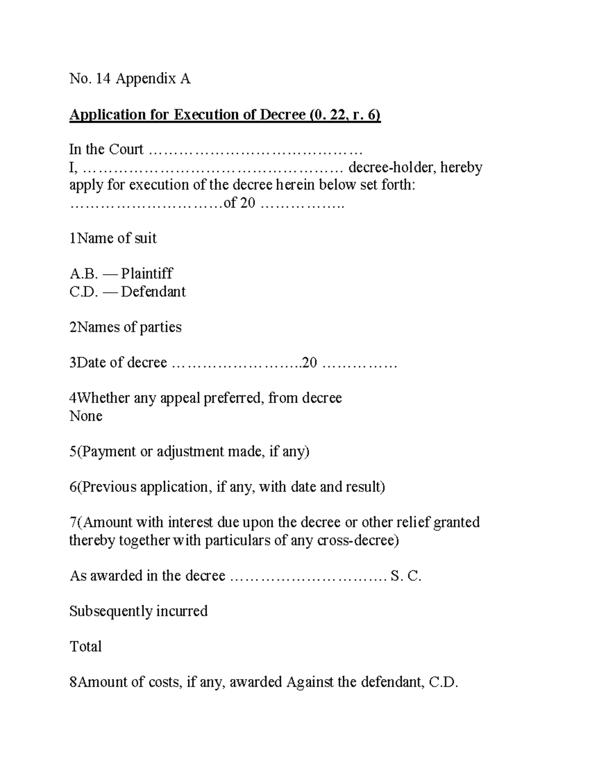 FORM 14A Application FOR Execution No. 14 Appendix A Application