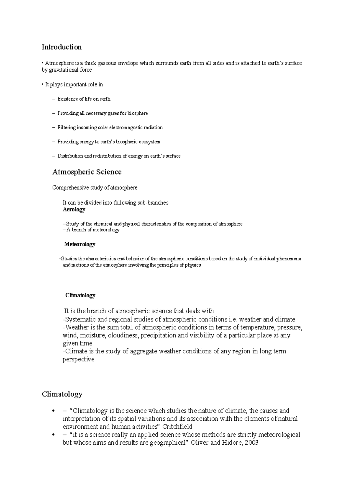 Nature And Scope Of Climatology Unit1 Introduction Atmosphere Is