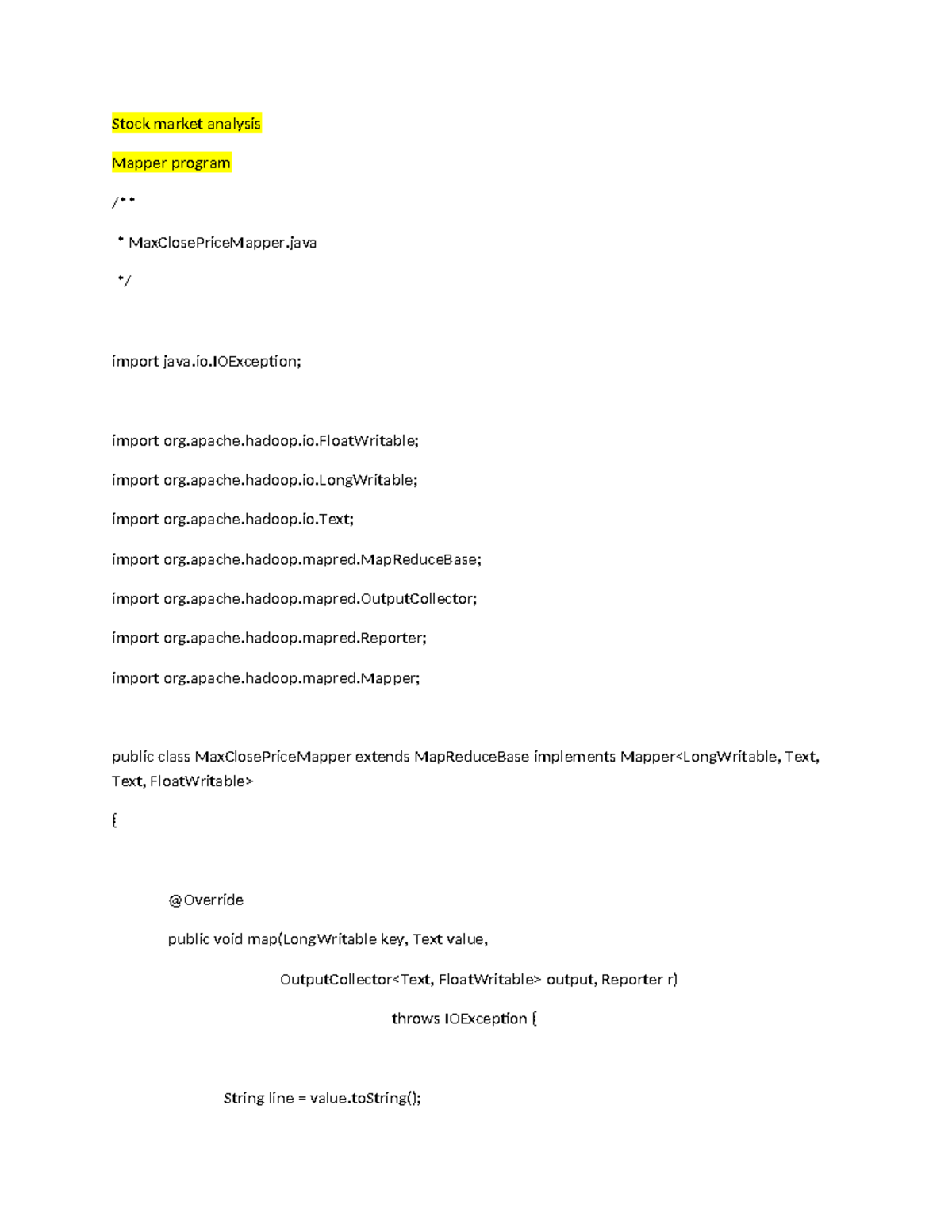Stock market analysis - coding - Stock market analysis Mapper program ...