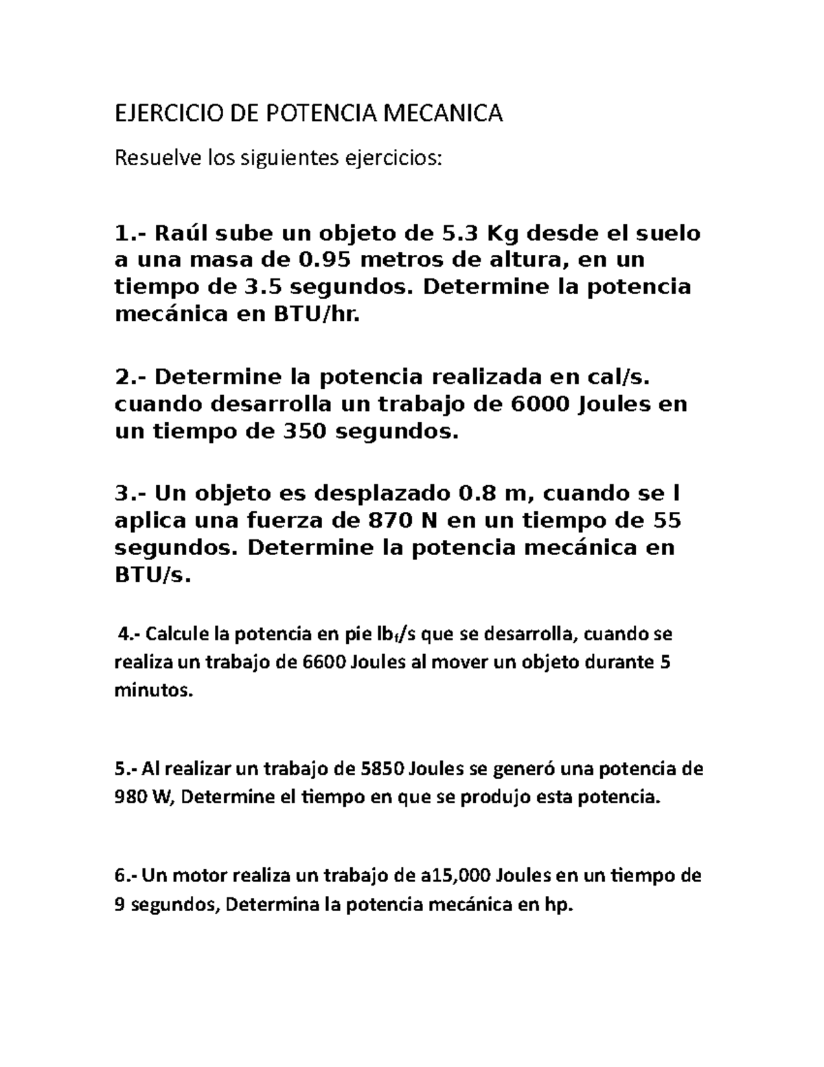 Ejercicio DE Potencia Mecanica Termodinámica - EJERCICIO DE POTENCIA ...