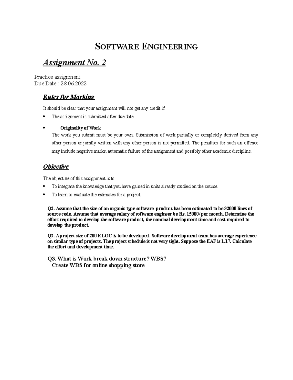 Assignment no 2 - SOFTWARE ENGINEERING Assignment No. 2 Practice ...