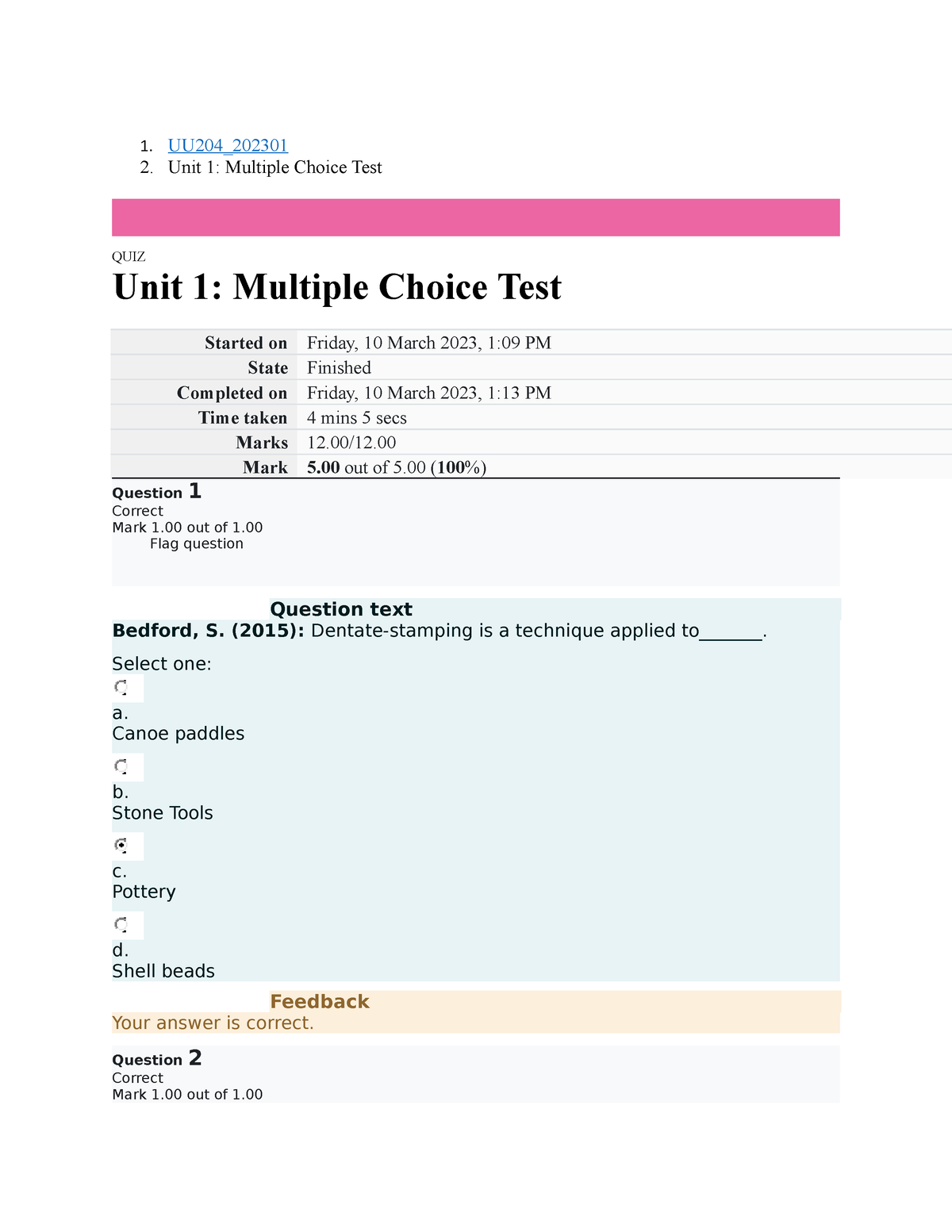 UU204 Quiz 1 Attend - Non - 1. UU204_ Unit 1: Multiple Choice Test QUIZ ...