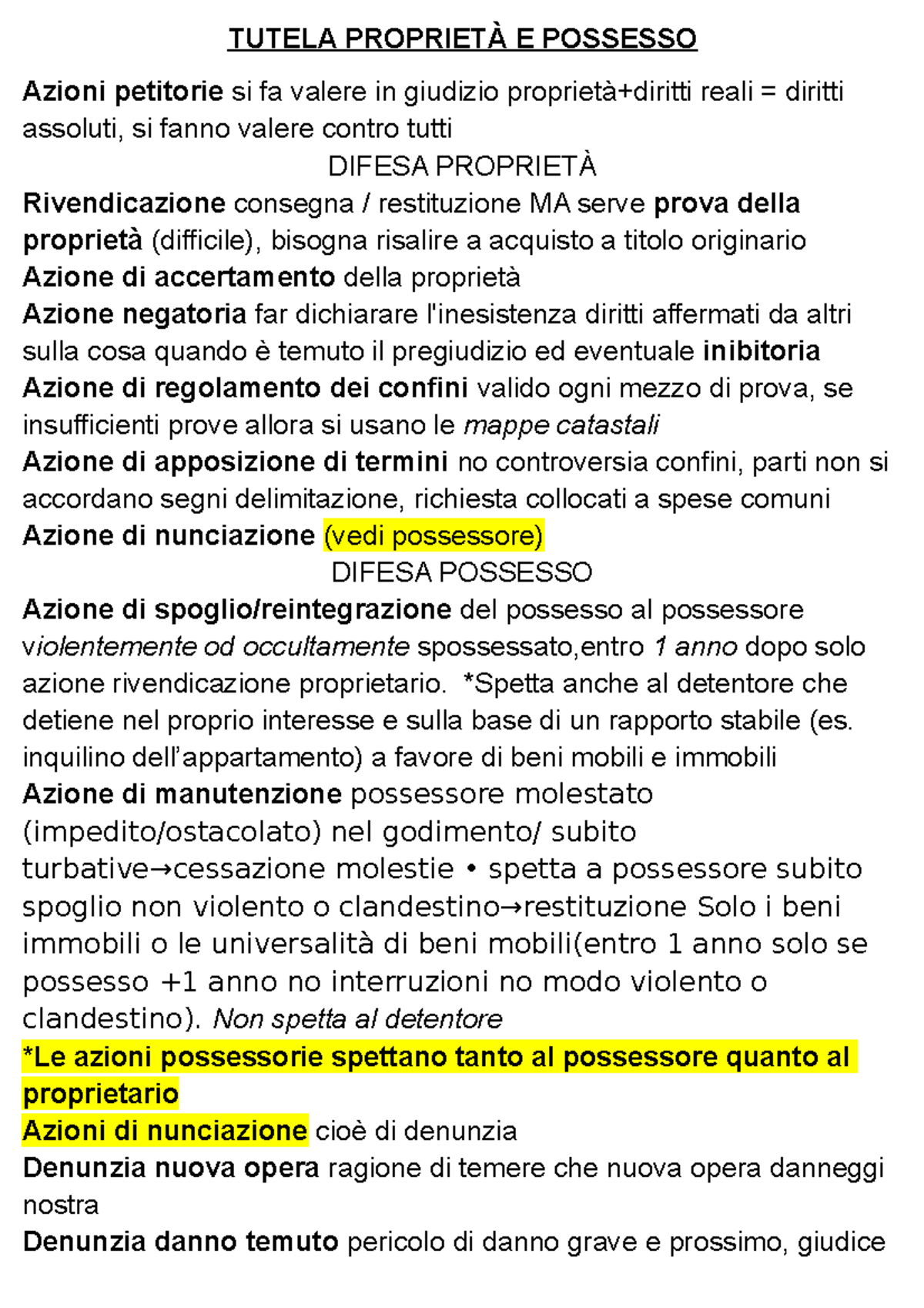 Tutela della Proprietà E del Possesso TUTELA PROPRIETÀ E POSSESSO Azioni petitorie si fa Tutela della Proprietà E del Possesso TUTELA PROPRIETÀ E POSSESSO Azioni petitorie si fa