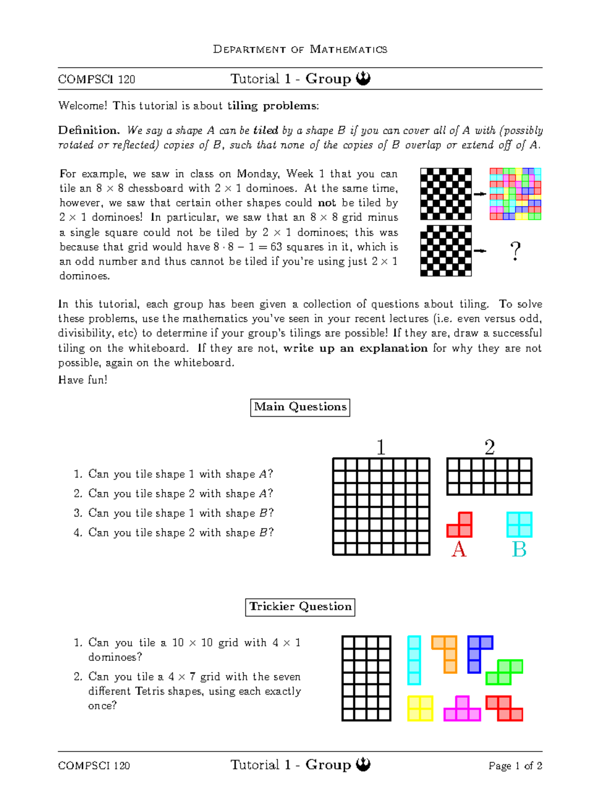 Compsci 120 tutorial 1 version 1 - Department of Mathematics COMPSCI ...