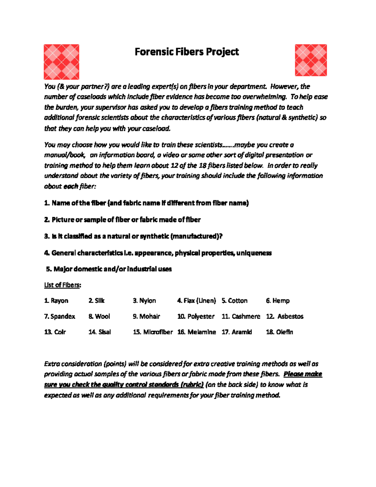 Fibers+Project+(Major+Grade) - Forensic Fibers Project You your partner ...