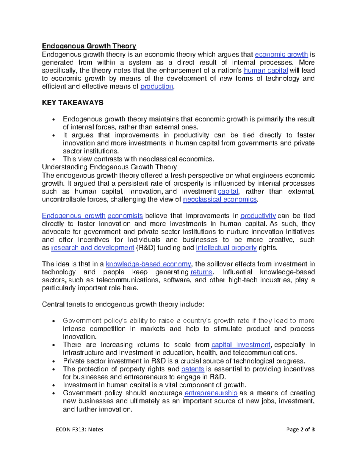 Endo, Romer Model Notes 2019 - ECON F313: Notes Page 2 of 3 Endogenous ...