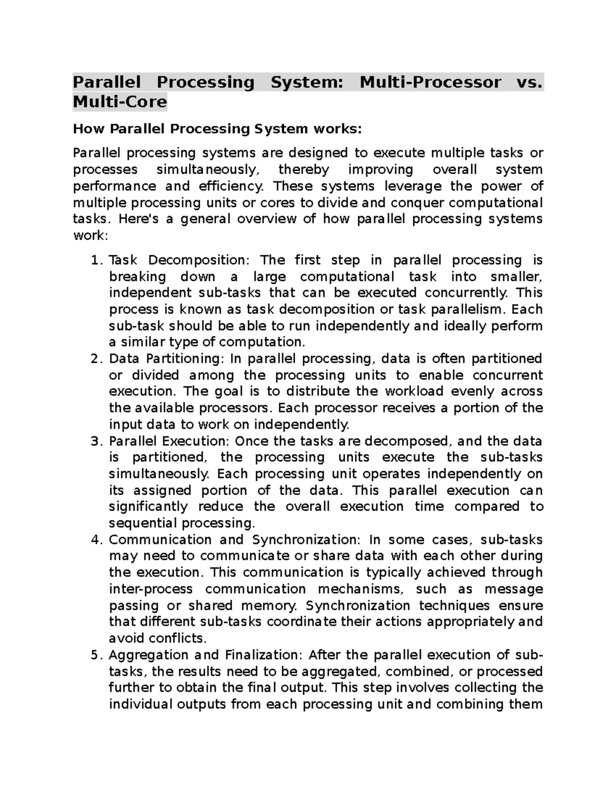 Parallel Processing System - Multi-Core How Parallel Processing System ...