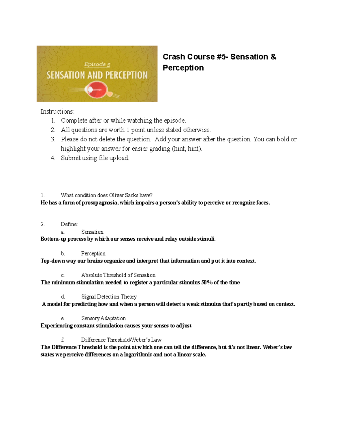 Psychology Crash Course Episode 5 Crash Course 5 Sensation