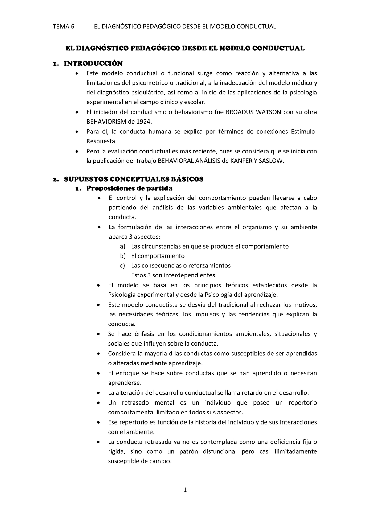 Tema 6 el modelo conductual diagnostico pedagogico - Warning: TT: undefined  function: 32 Warning: - Studocu