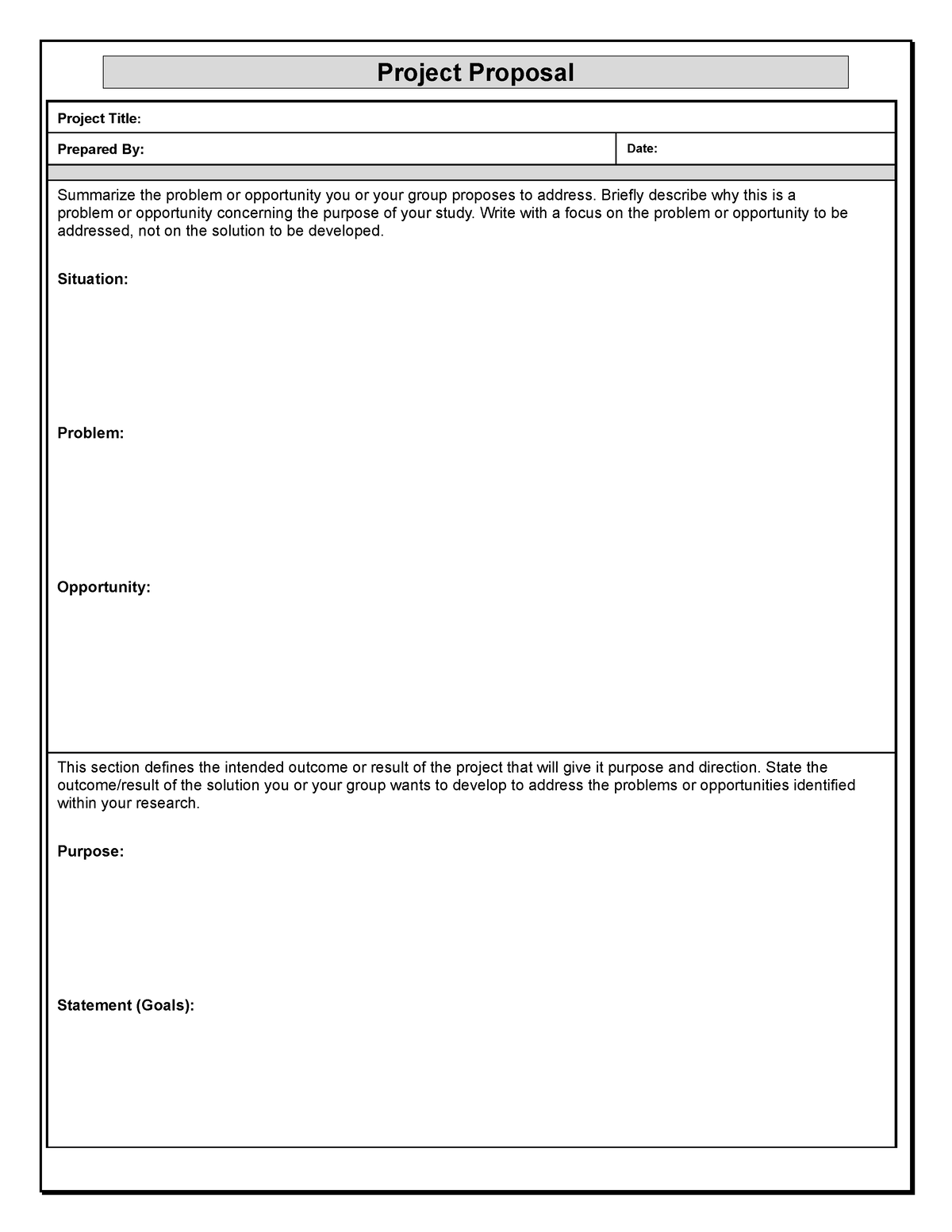 Project Proposal Template Project Title Prepared By Date Summarize 