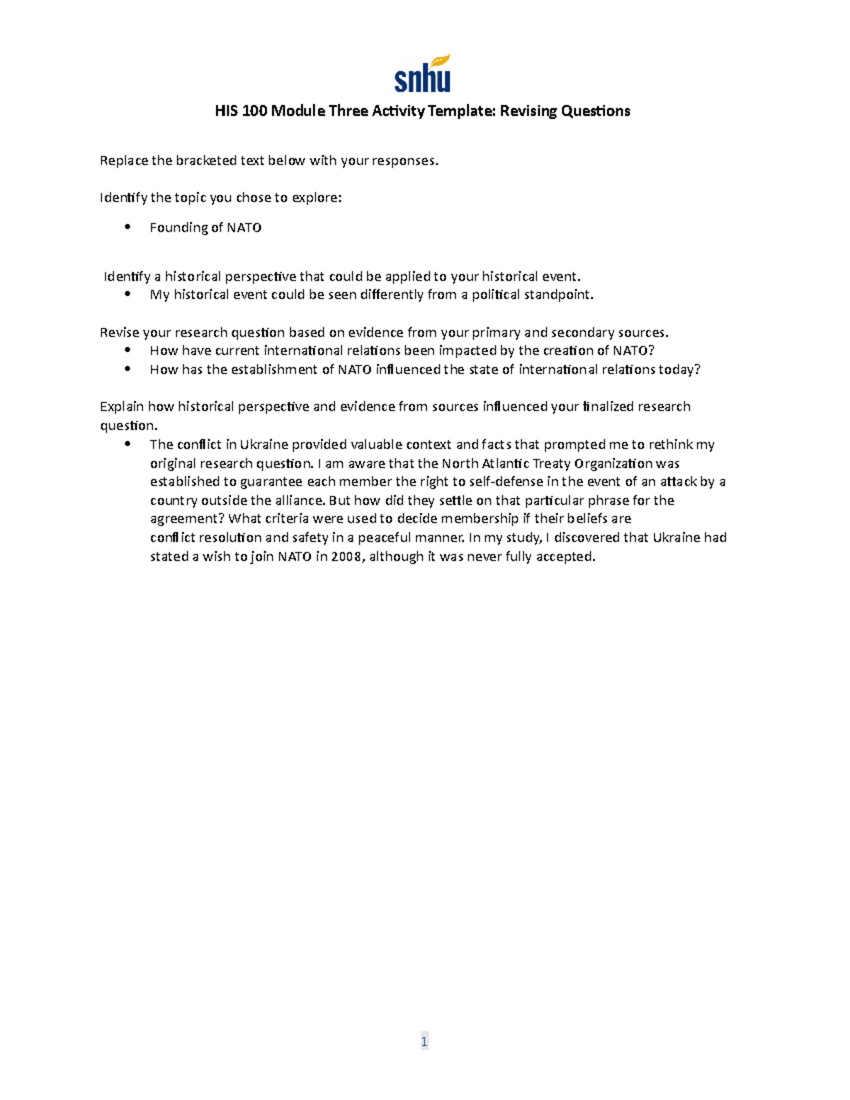 HIS 100 Module Three Activity Revising Questions Template - HIS 100 ...