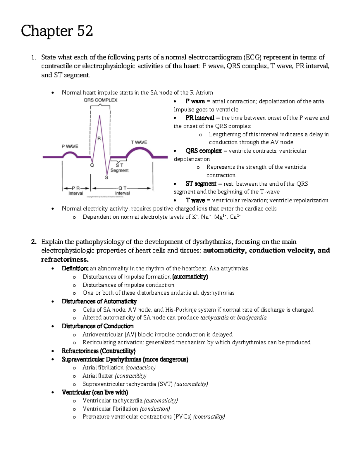 Cardiac II - Learning Objectives - Chapter 52 1. State what each of the ...