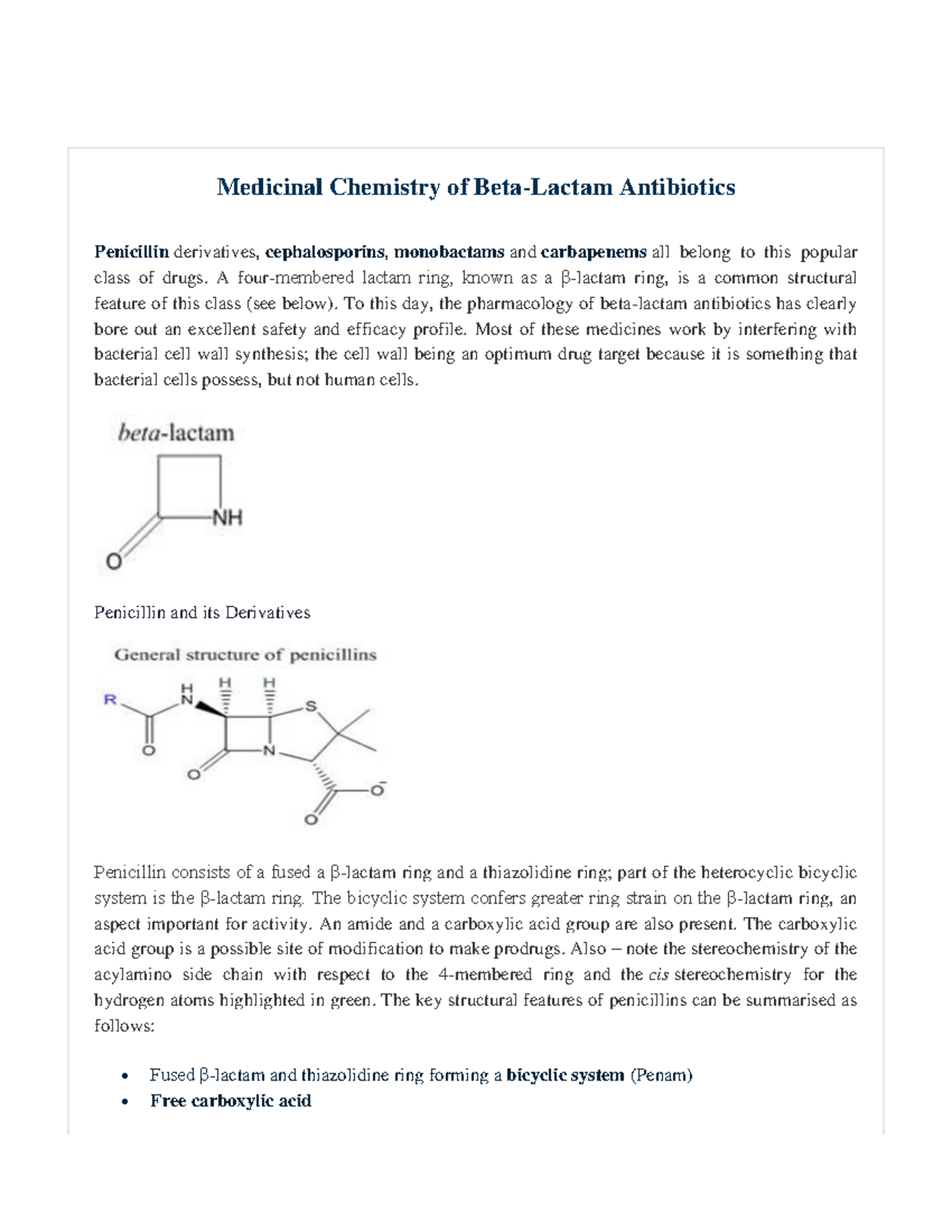 Beta Lactam Antibiotics - Medicinal Chemistry Of Beta-Lactam ...