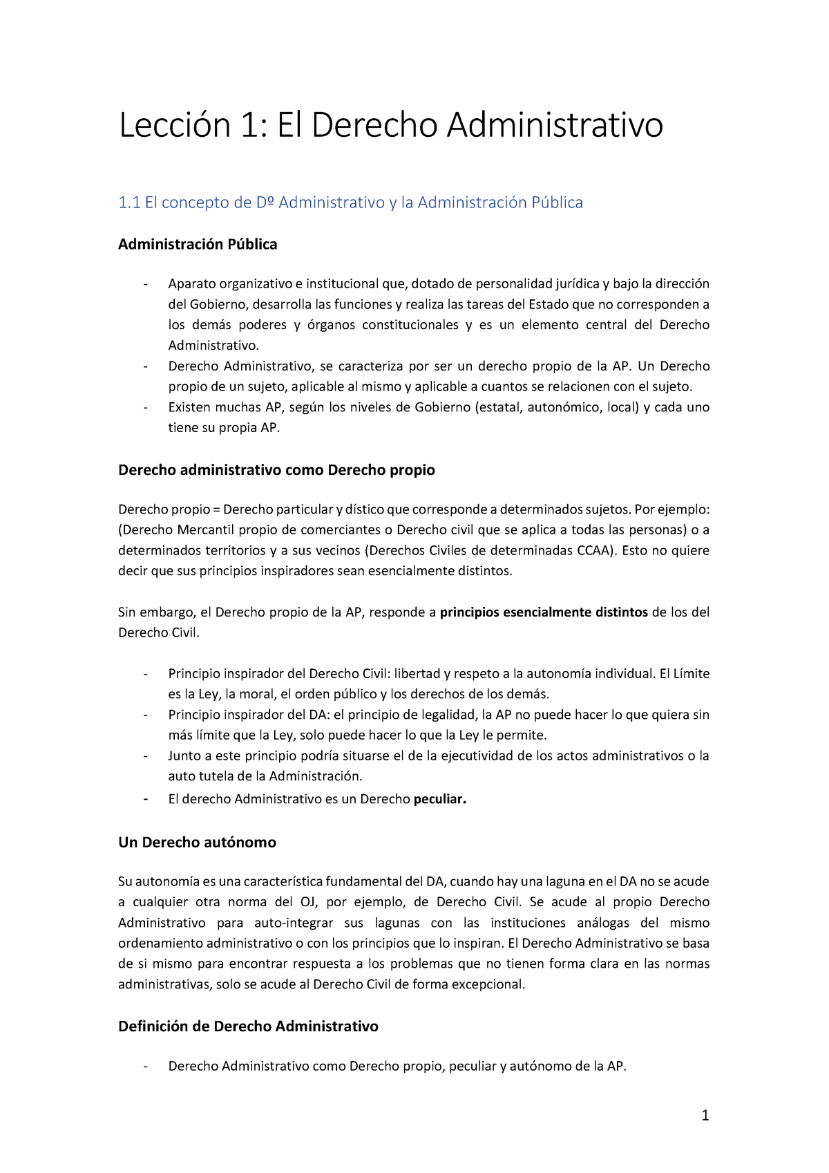 Tema 1 Derecho Administrativo - Lección 1: El Derecho Administrativo 1 ...