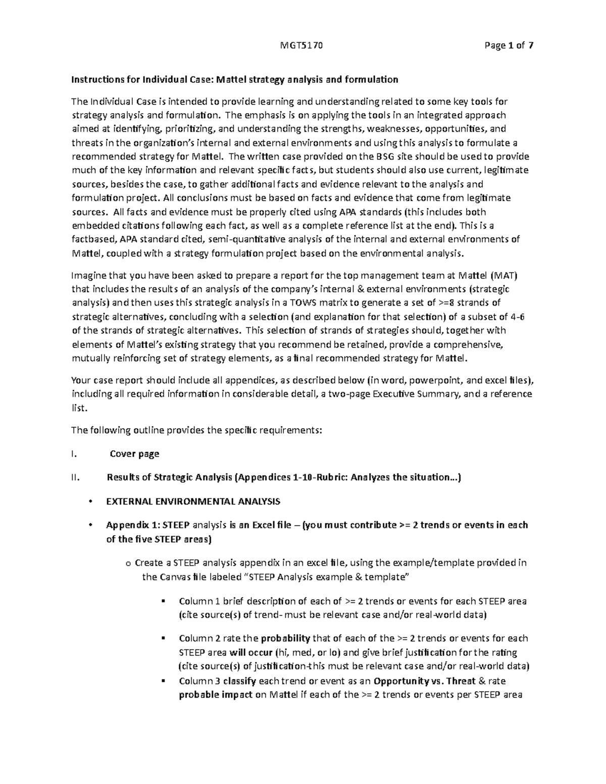 Mattell - analysis - Instructions for Individual Case: Mattel strategy ...