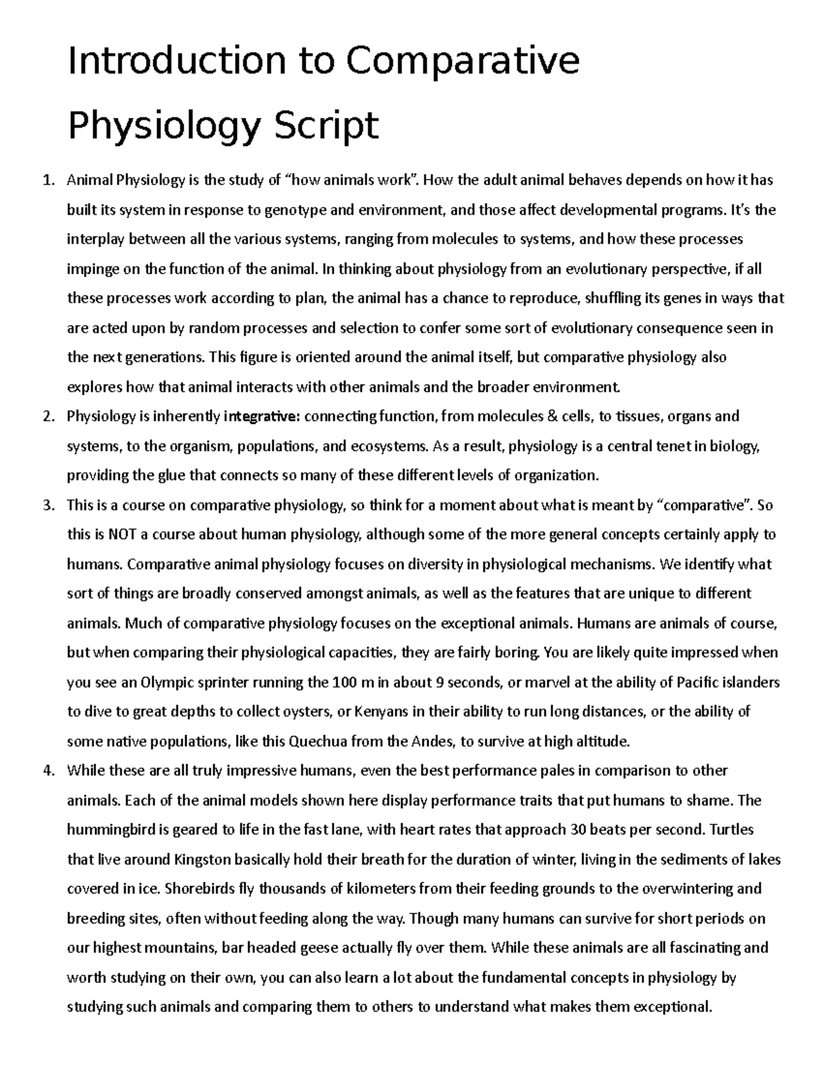 1.2 Introduction to Comparative Physiology notes - Introduction to ...