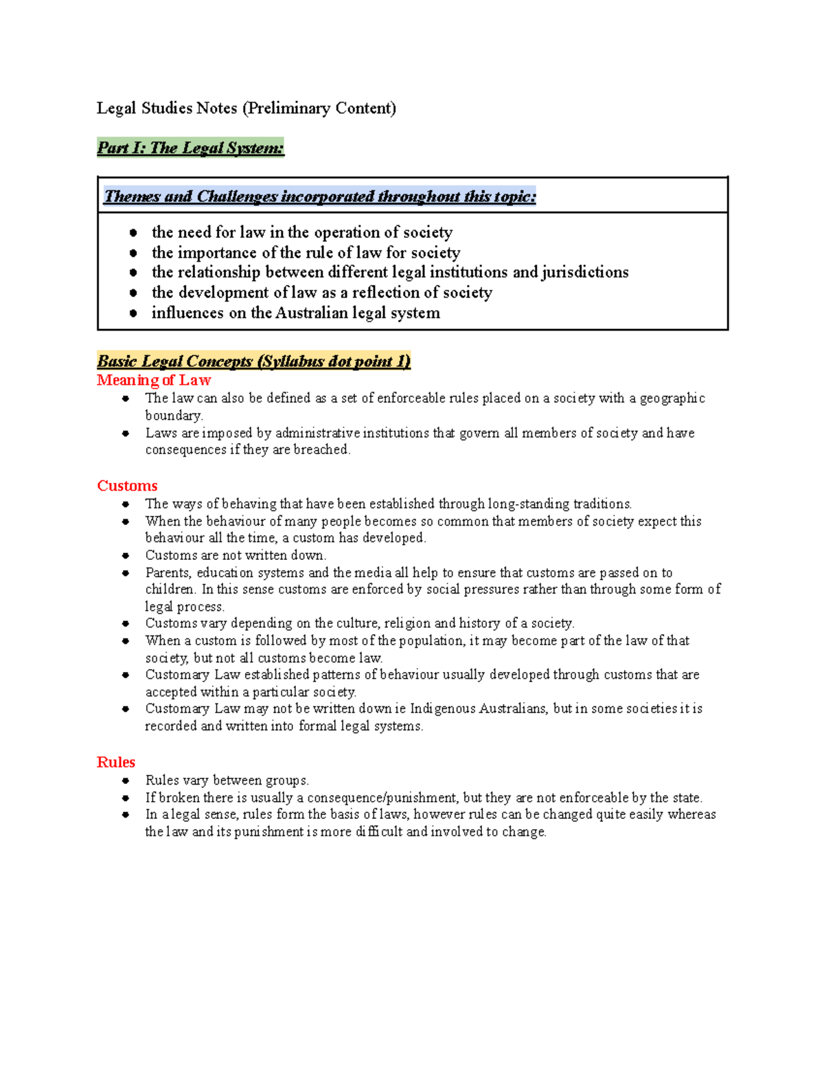 Legal Studies Notes (Preliminary Content) - Studocu