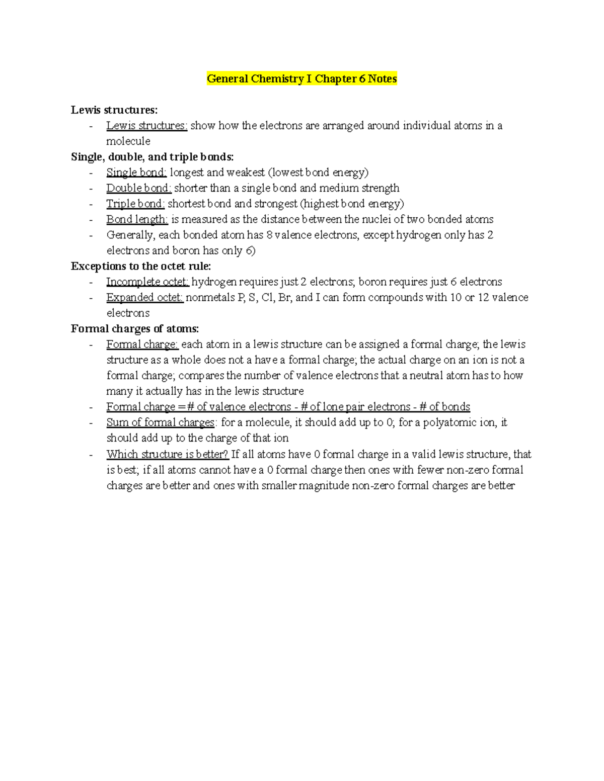 General Chemistry I Chapter 6 Notes - Studocu
