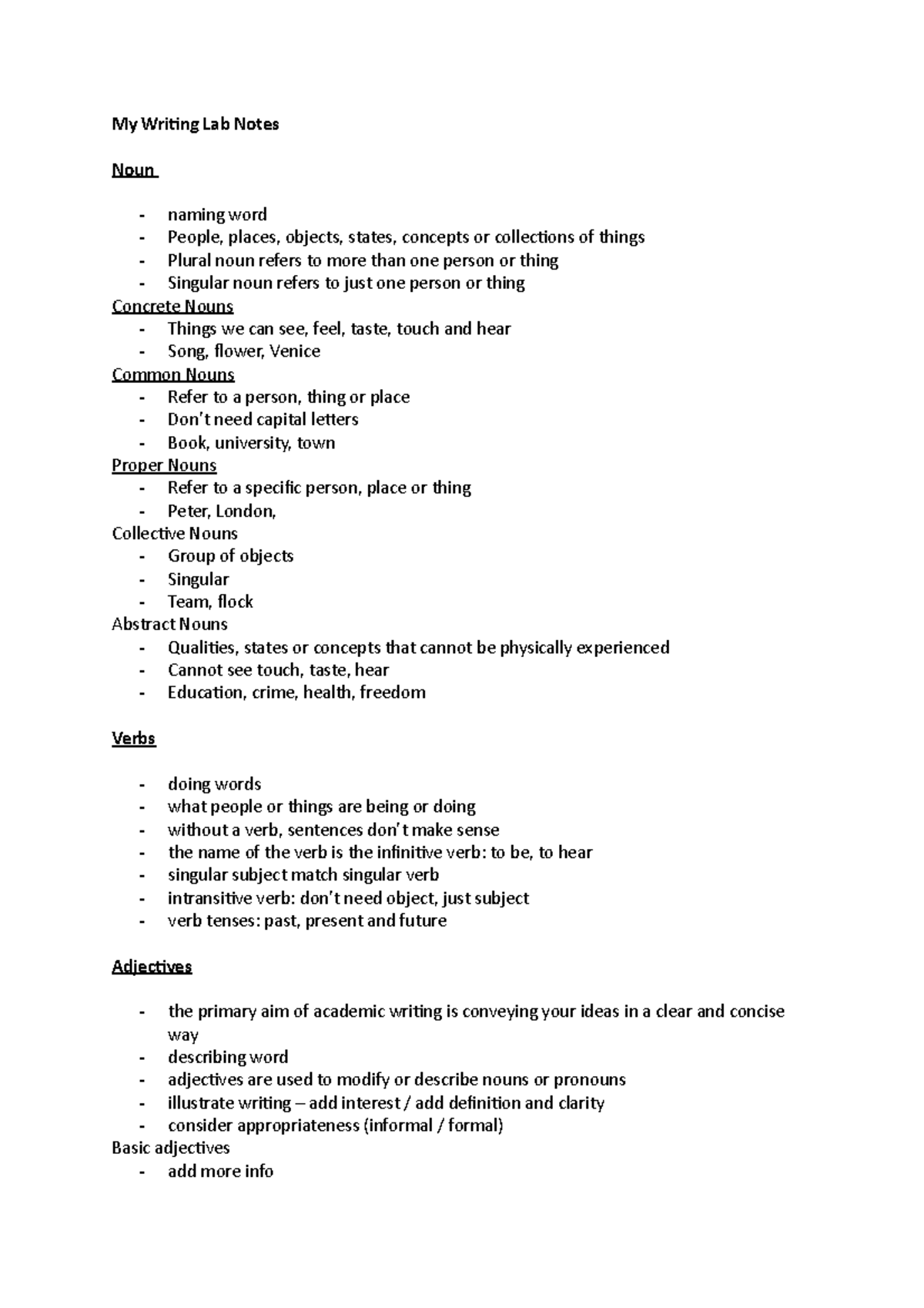 My Writing Lab Notes - My Writing Lab Notes Noun naming word People ...